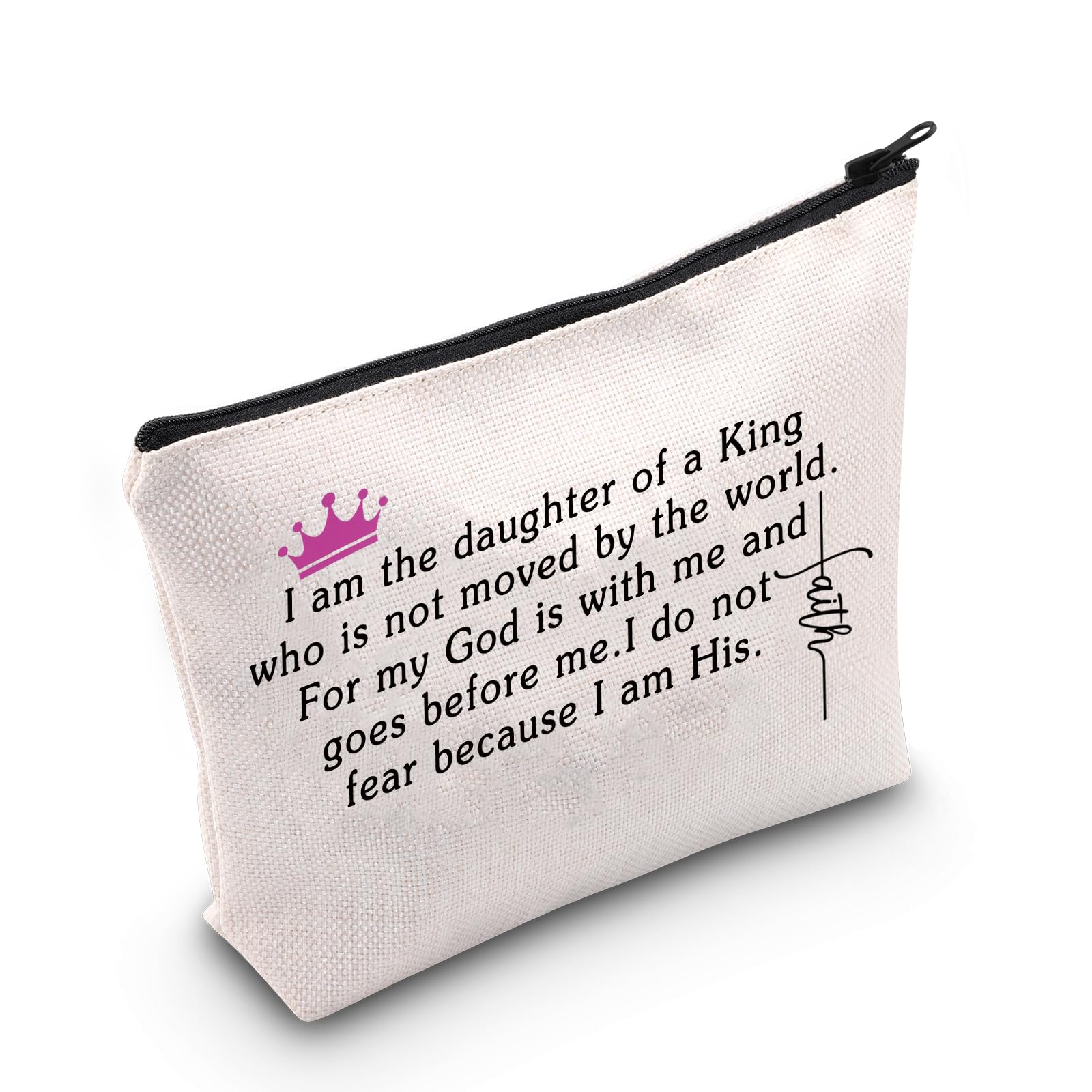 MEIKIUP Christian Travel Cosmetic Bag - Baptism Gift for Women, Religious Inspirational Makeup Pouch 'I Am The Daughter of A King' - Perfect for Church, Bible Study & Travel Accessories (Daughter of King Bag)