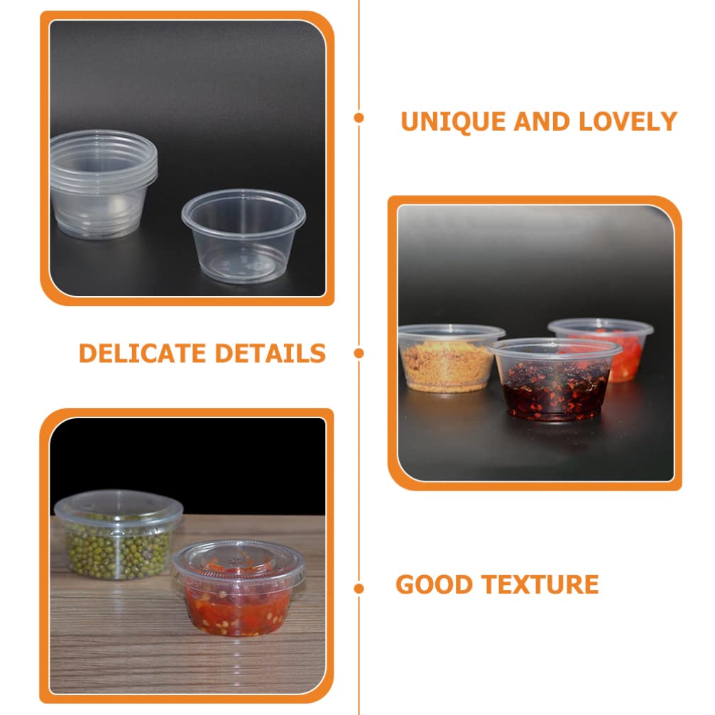DOITOOL 100-Pack Plastic Sauce Cups with Lids - 2oz Small Condiment Containers for Restaurants, Parties & Food Prep | BPA-Free Disposable Portion Cups for Ketchup, Mustard, Dressings & Dipping Sauces