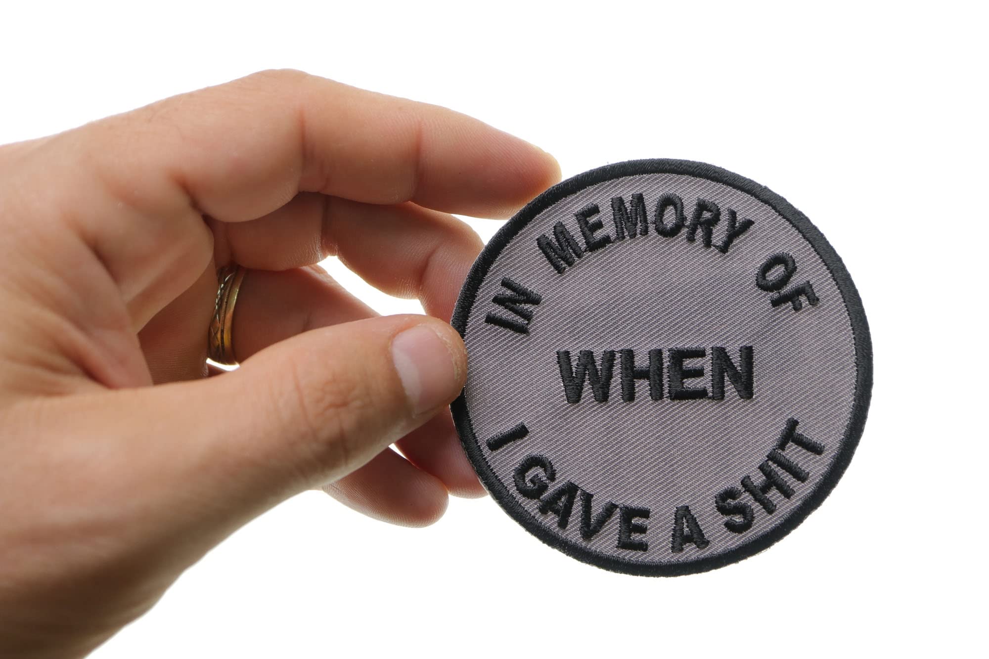 Funny 'In Memory of When I Gave A Shit' Iron-On Patch for Adults - Humorous Sew-on Badge for Jackets, Backpacks & Denim - Perfect for DIY Crafts & Gifts