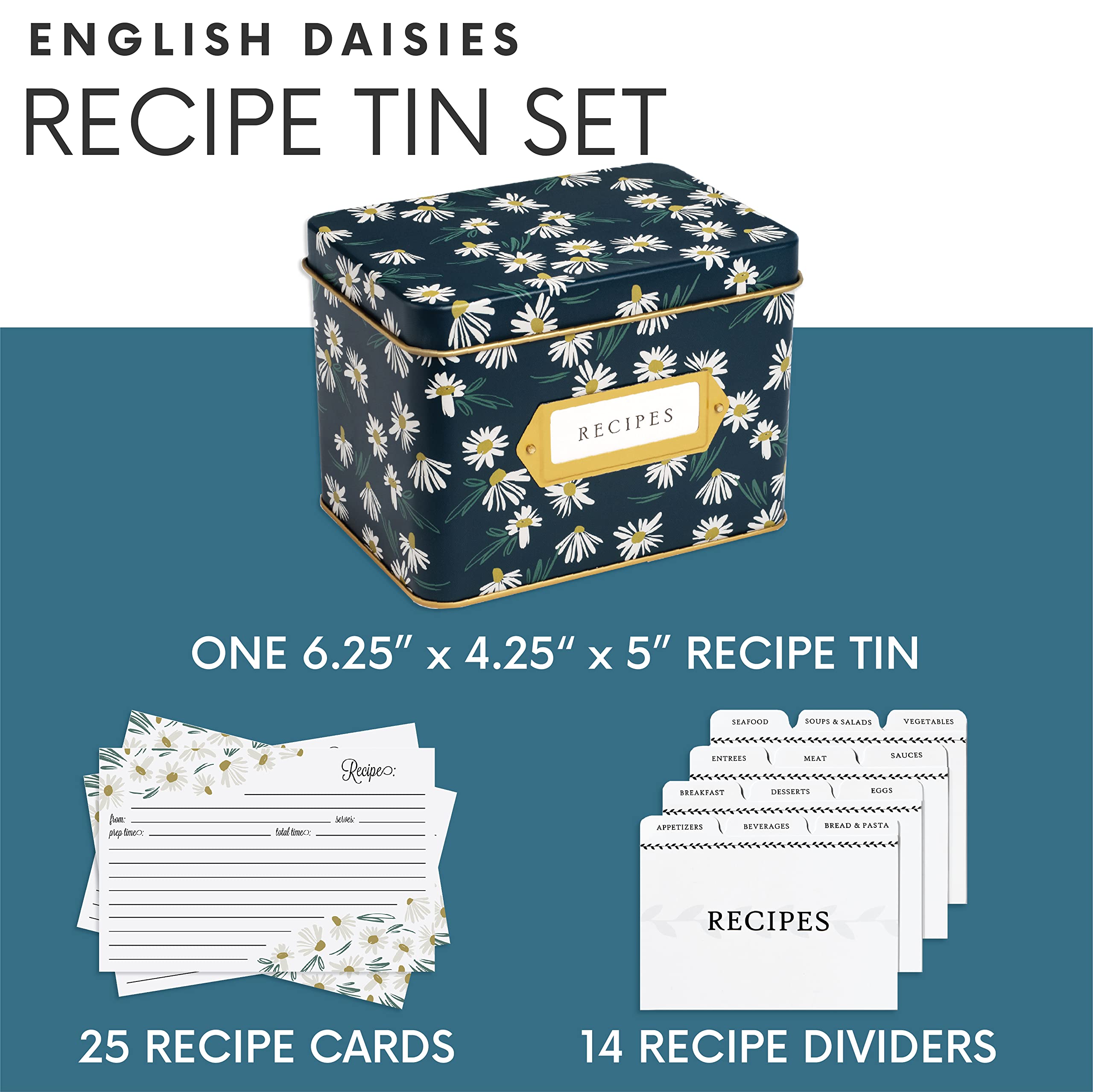 Jot & Mark Recipe Card Gift Box - 25 Pack 4x6 Inch Blank Recipe Cards with 14 Dividers & Decorative Tin Storage Box | Perfect for Organizing Family Recipes, Cooking Gifts & Kitchen Organization