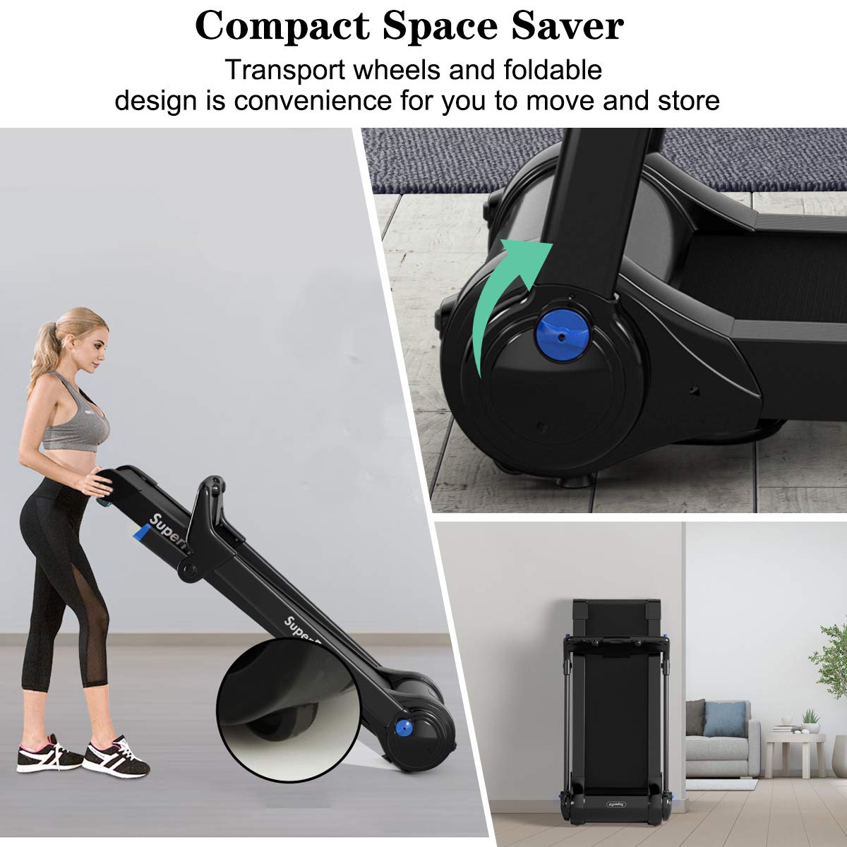 GYMAX 3.0HP Folding Treadmill with Bluetooth Speaker & HD Touch Screen - Smart App Control Silent Running Machine for Home, Office & Small Spaces - Perfect for Cardio, Weight Loss & Indoor Workouts