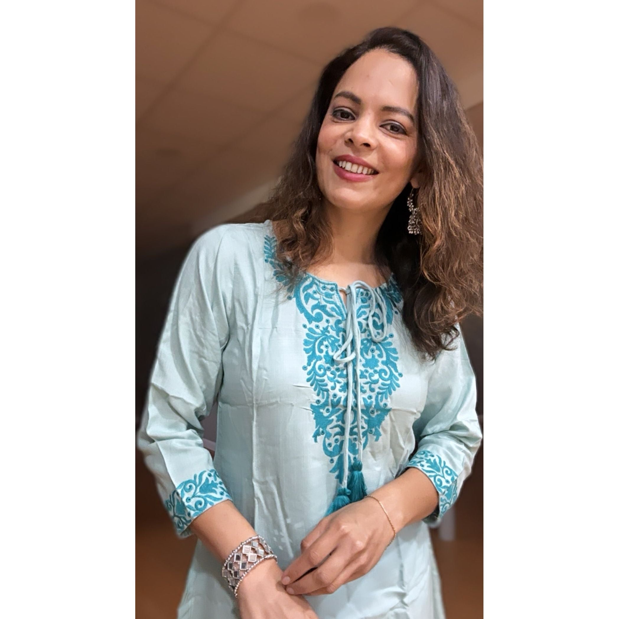 Stylish Baby Blue Short Kurti for Women - Comfortable & Trendy Indian Tunic Top for Casual Wear, Parties & Festivals