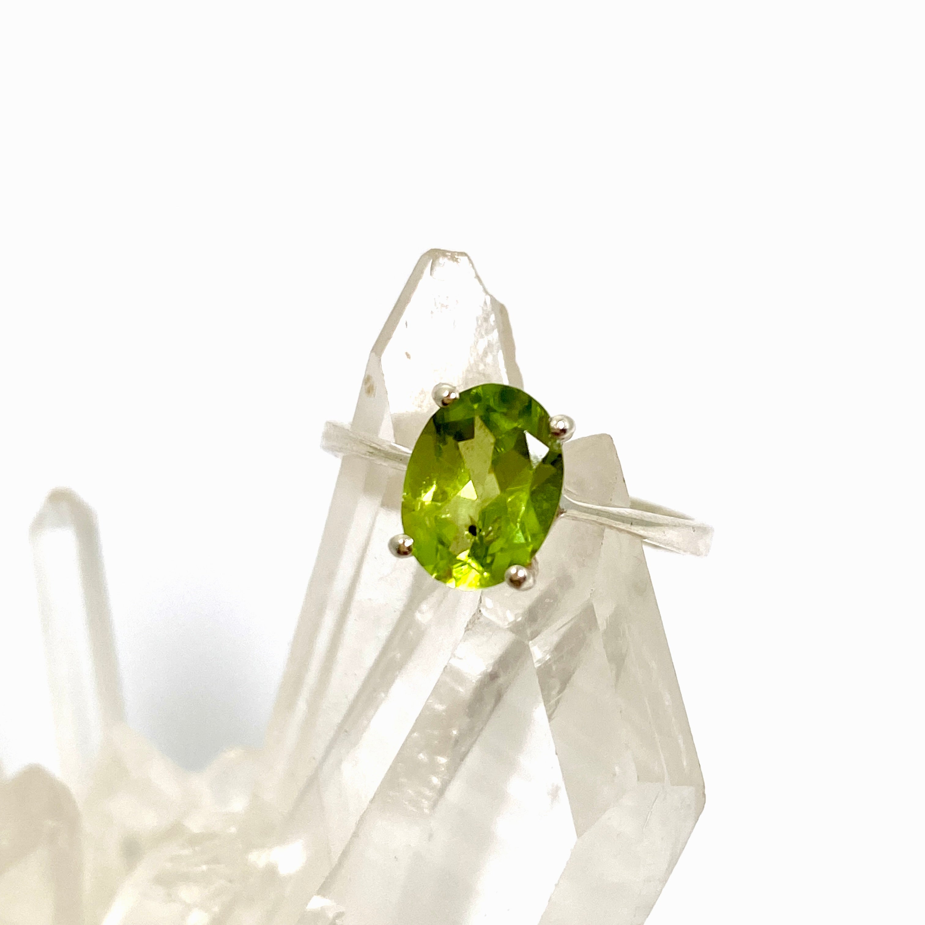 Peridot Oval Faceted Ring Size 5.5 - Dainty Green Gemstone Jewelry for Women, Perfect for Engagement, Wedding & Everyday Wear - PRGJ631