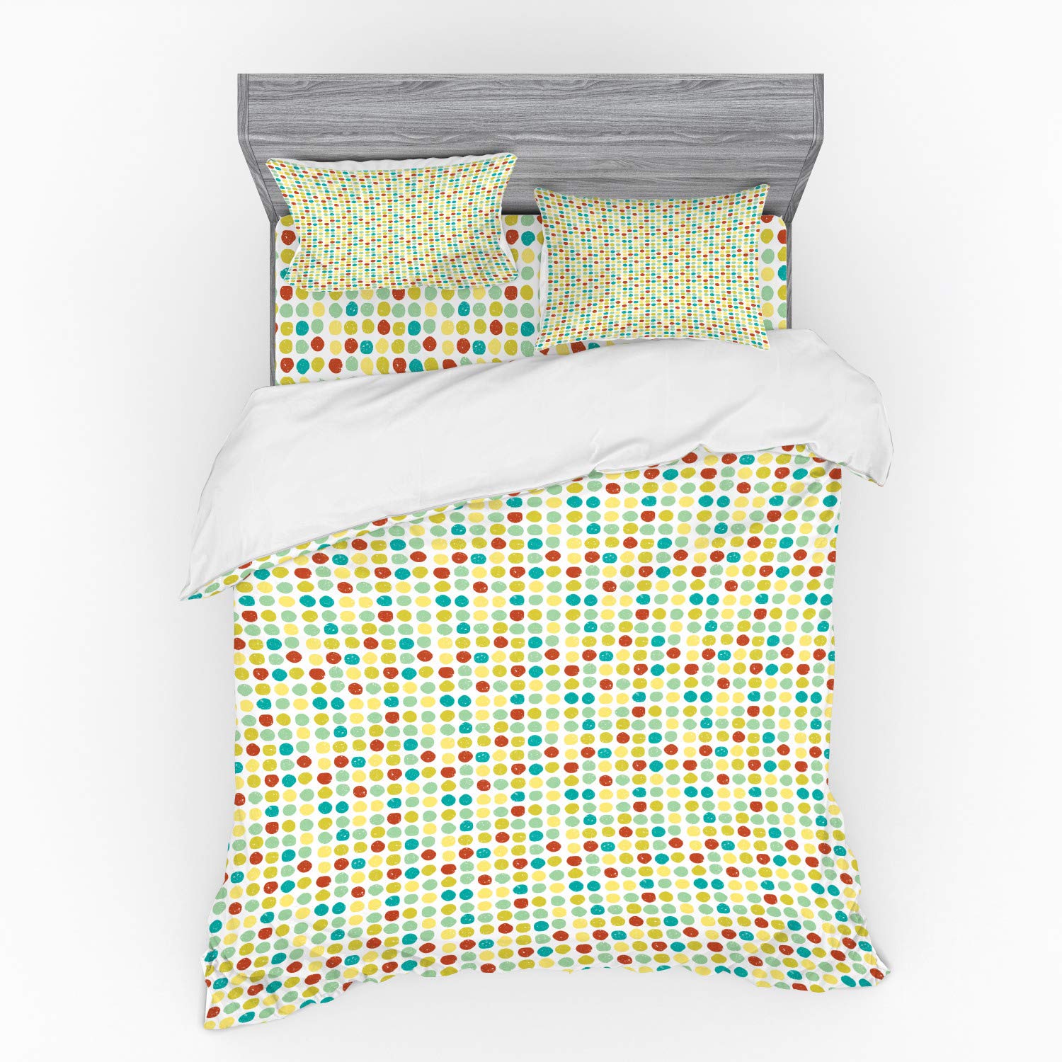 Ambesonne Geometric Bedding Set Queen Size - 4 Piece Duvet Cover Set with Shams & Fitted Sheet - Funny Retro Pattern with Colorful Grunge Circles - Multicolor Bohemian Style Bedroom Decor for Teens & Adults