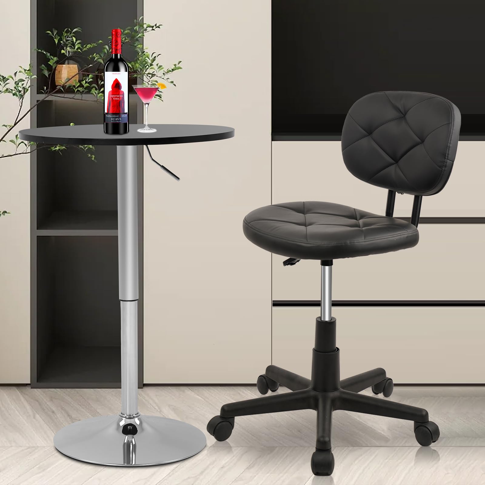 Adjustable Height Rolling Stool Chair with PU Leather Backrest - 4 Pack Ergonomic Office Chair for Standing Desk, Computer Work, Salon, Kitchen & Home Use