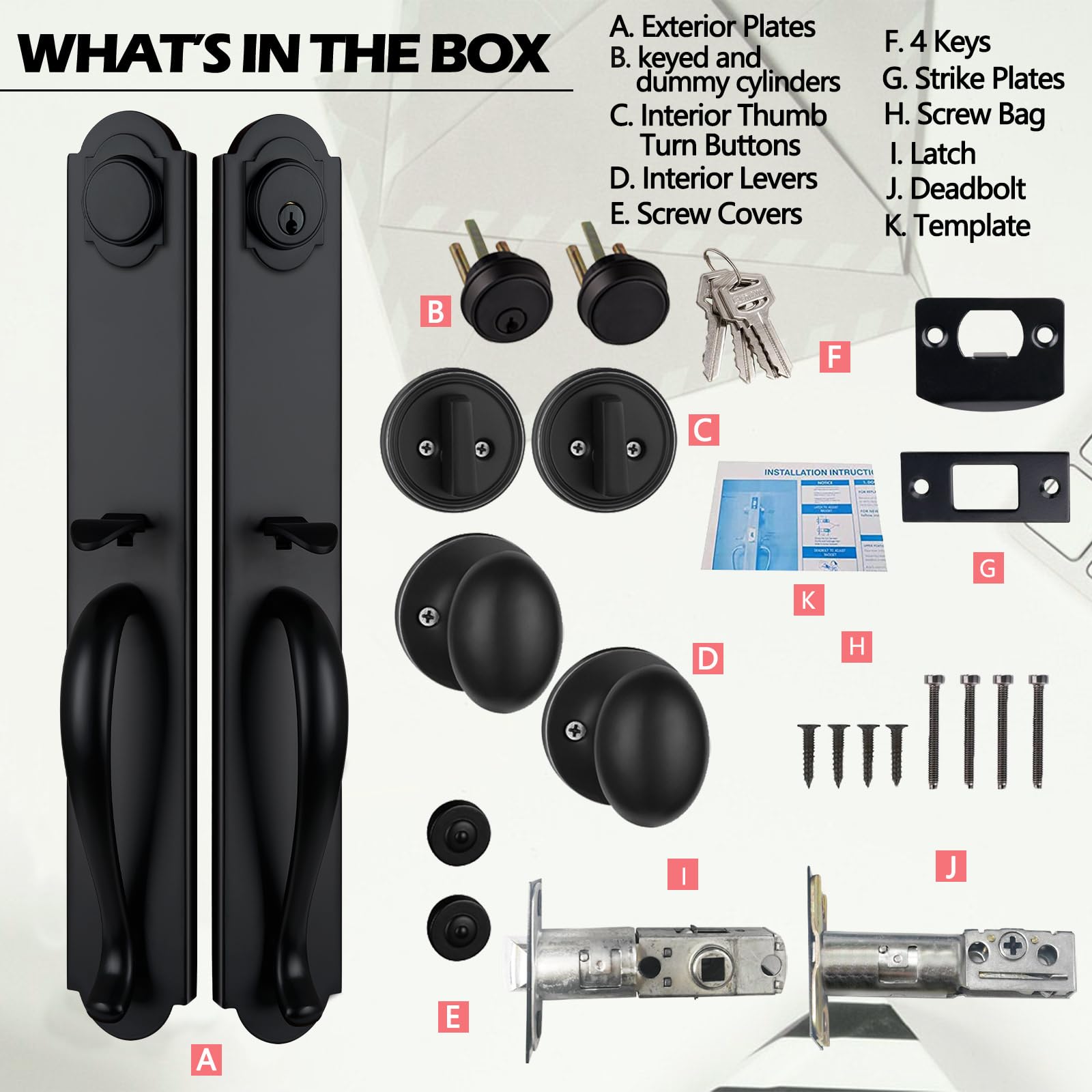NEWBANG Matte Black Double Door Handle Set with Keyed & Dummy Locks - MDHST2018DB-SET | Secure Entry for Homes & Offices