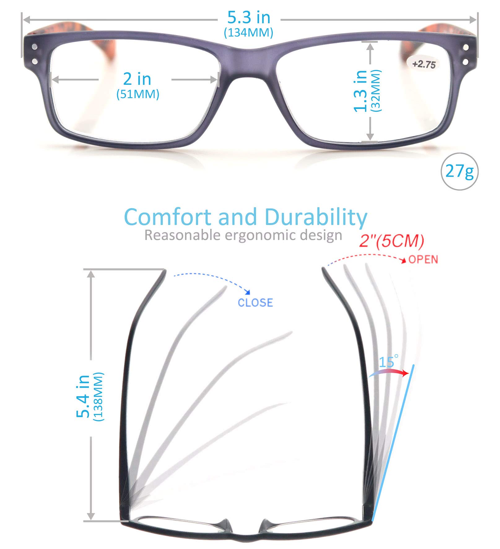 HEEYYOK 4 Pack Reading Glasses for Men & Women with Flexible Spring Hinges - Lightweight Cheater Glasses & Readers Sunglasses - Perfect for Reading, Computer Use, and Outdoor Activities