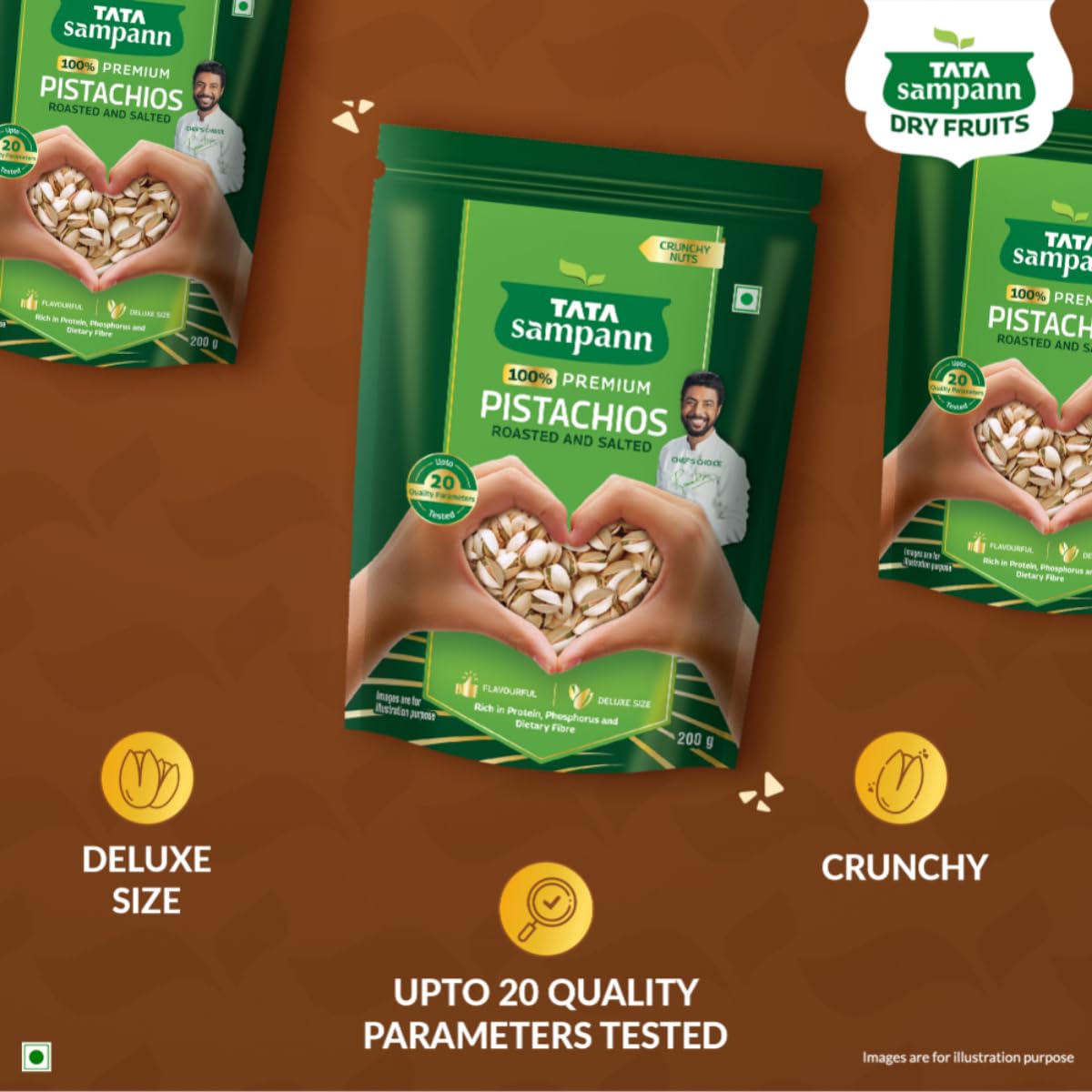 Premium Roasted & Salted Pistachios - Tata Sampann Shelled Pista Nuts (200g) | High in Protein, Fiber & Phosphorus | Crunchy Healthy Snack for Weight Loss, Keto Diet & Office Snacking