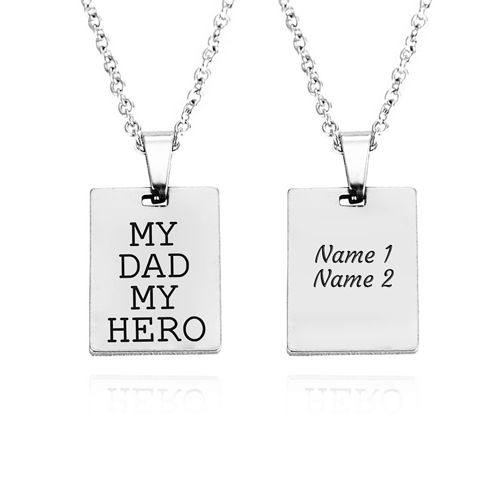 ORFANDE Personalized 'My Dad My Hero' Engraved Necklace for Men - Custom Name Father's Day Gift for Dad, Husband, Grandpa - Perfect for Birthdays, Anniversaries & Special Occasions