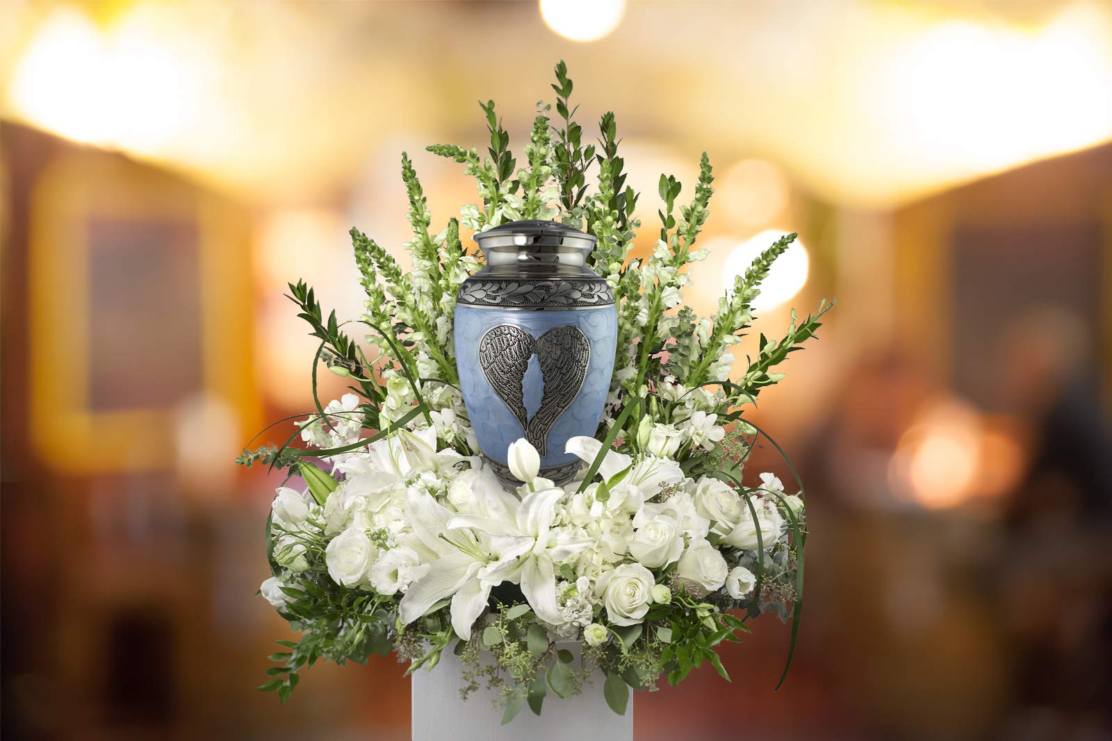 Blue Angel Cremation Urn for Adult Male Ashes - Personalized Handcrafted Memorial Urn for Human Ashes - Decorative Large Keepsake Urn for Funeral, Home Memorial & Remembrance Ceremonies