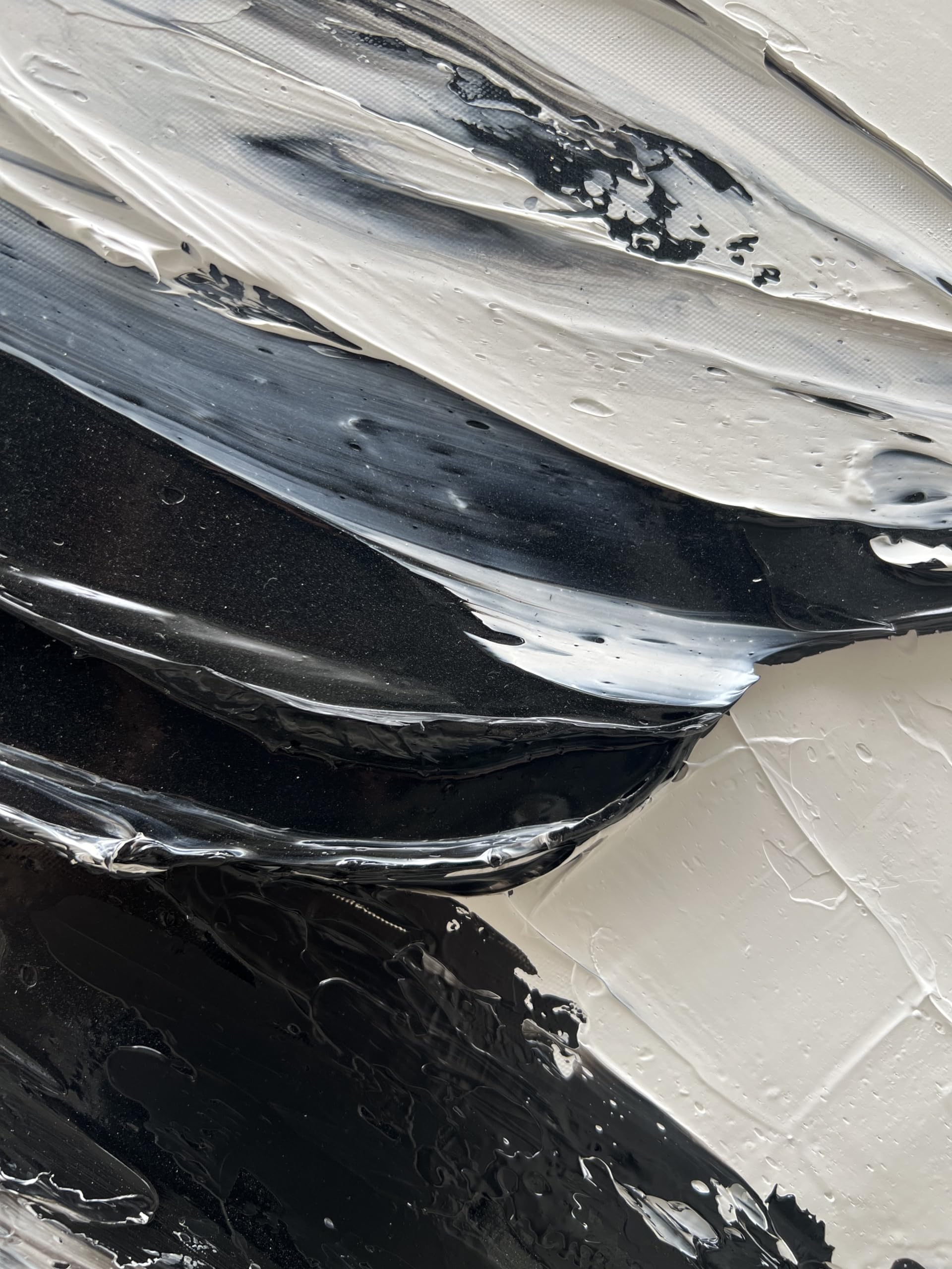 Hand-Painted Black and White Abstract Oil Painting - 40x28 Inches Thick Texture Minimalist Wall Art for Modern Home & Office Decor | Perfect for Living Room, Bedroom or Gallery Display