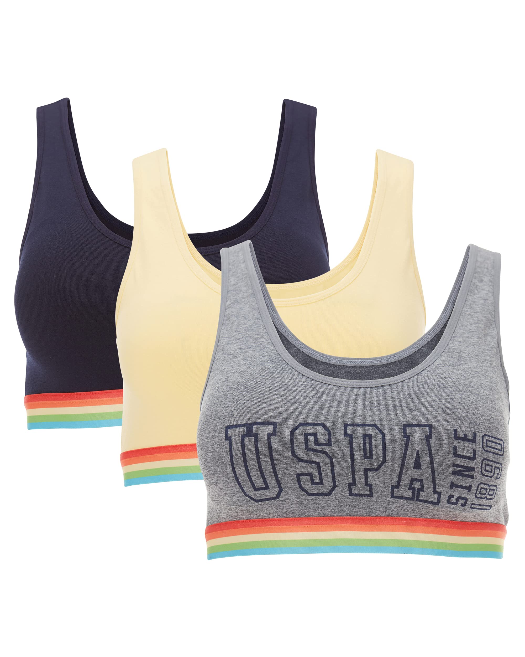 U.S. Polo Assn. Women's Wireless Sports Bras - 3 Pack Comfortable Support for Yoga, Running & Gym Workouts