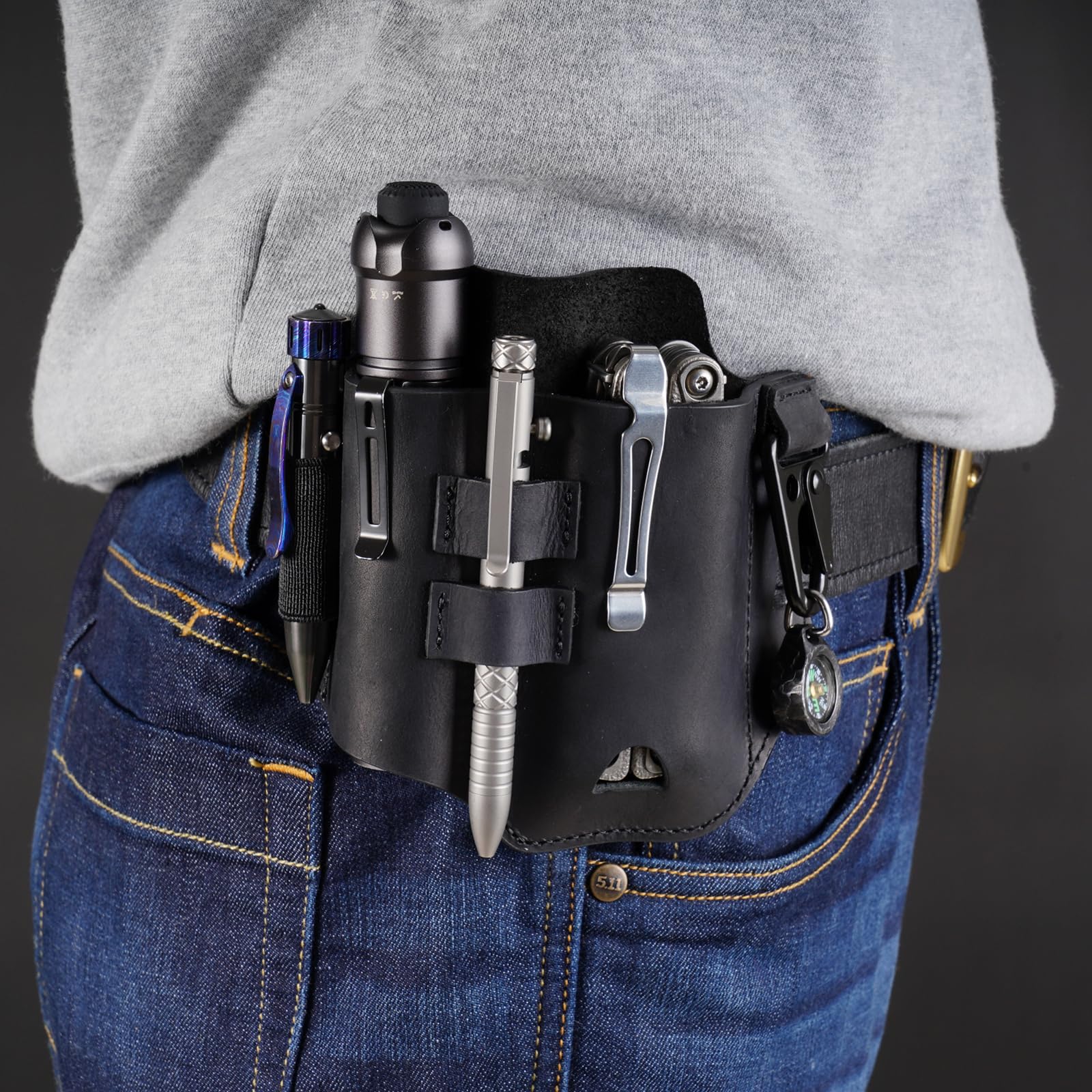 VIPERADE PJ35 Leather Multitool Sheath for Belt - EDC Pocket Organizer for Men - Durable Tactical Gear Accessory - Perfect for Outdoor, Camping & Everyday Carry (EDC)