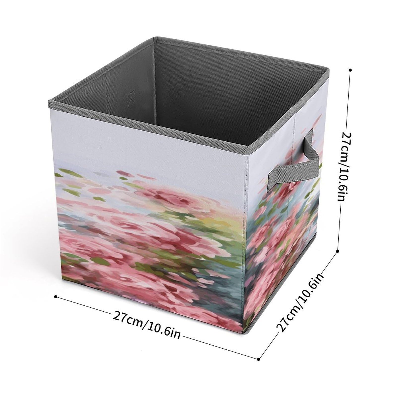 Collapsible Storage Cubes with Paris Eiffel Tower & Flowers Print - 10.6×10.6 Inch Foldable Fabric Bins with Handles for Home Organization - Perfect for Closet, Nursery, Office & Laundry Room Storage