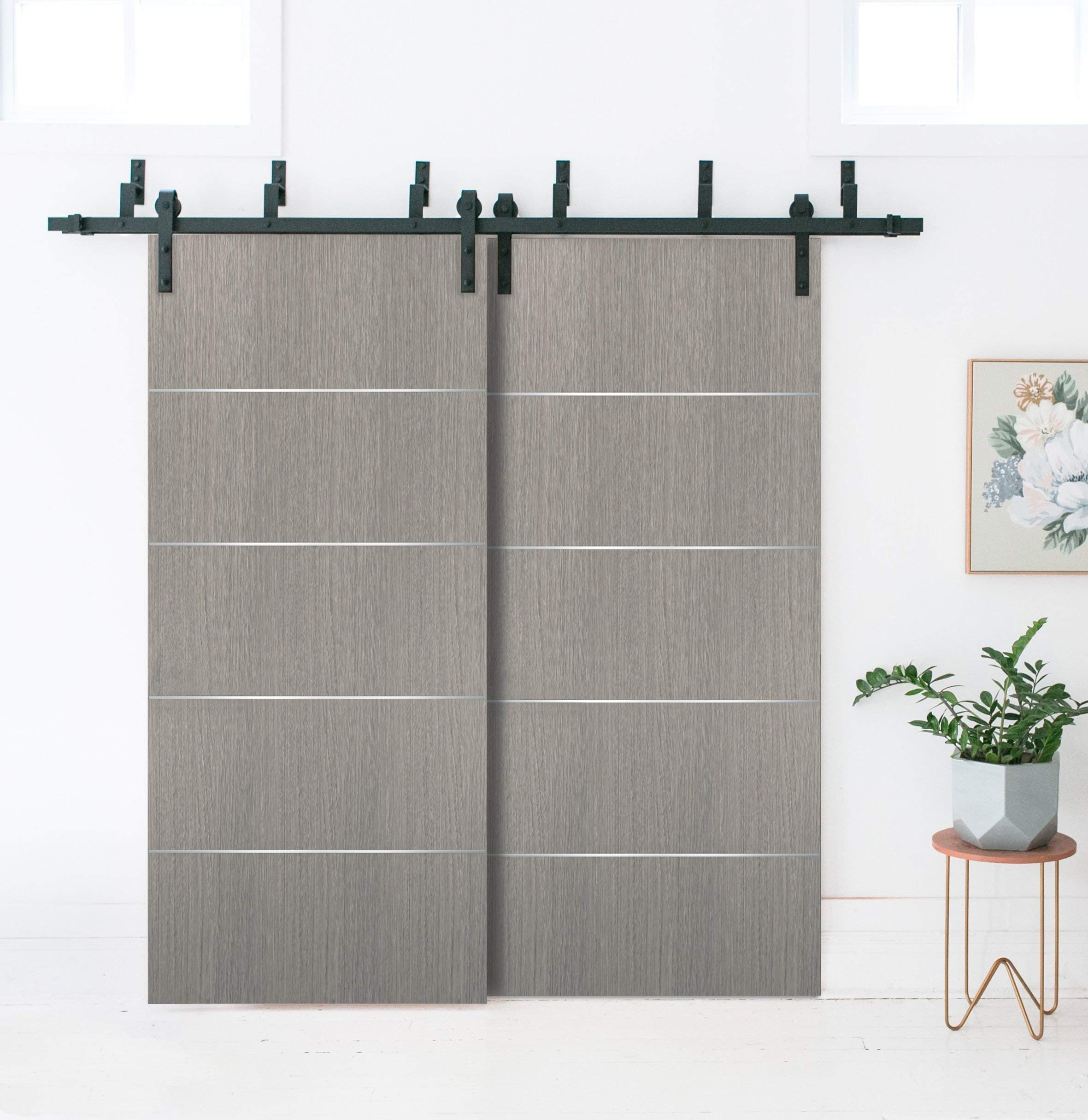 24x84 Slab Barn Door Panel - Planum 0020 Grey Oak Finish | Modern Flush Sliding Door for Bedroom, Closet & Pocket Doors | Durable & Stylish Interior Design Solution