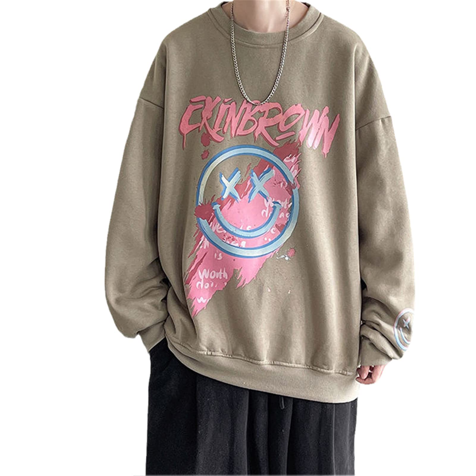 Oversized Men's Sweatshirts - Cartoon Graphic Casual Hoodies for Men | Korean Streetwear Pullover | Comfortable O-Neck Sweater for Lounge, Gym & Street Style
