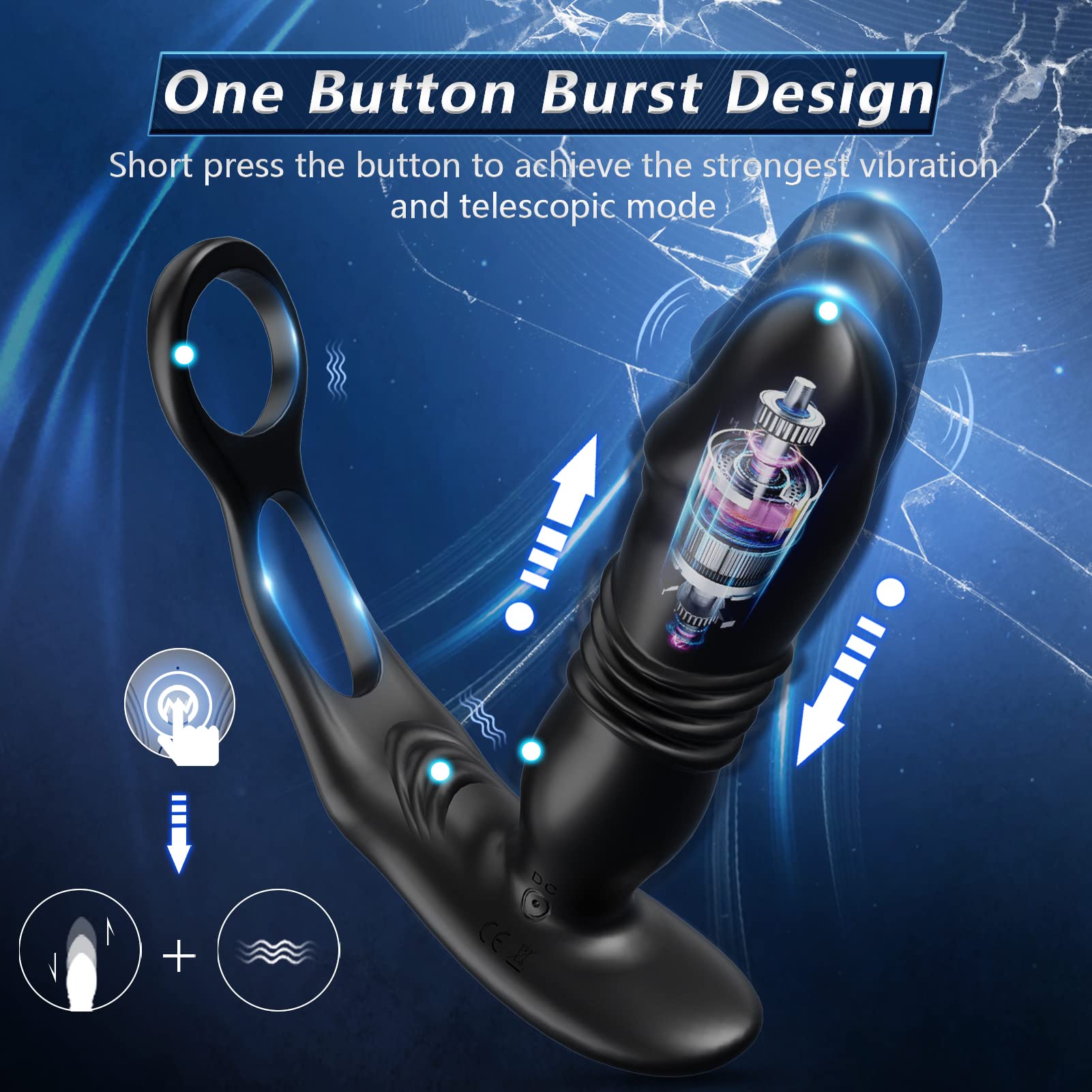 Premium Prostate Massager for Men - 3 Thrusting & 12 Vibration Modes, Dual Cock Ring with Remote Control - Powerful Anal Stimulation & Pleasure Toy for Couples & Solo Play - Enhance Intimacy & Explore Sensations