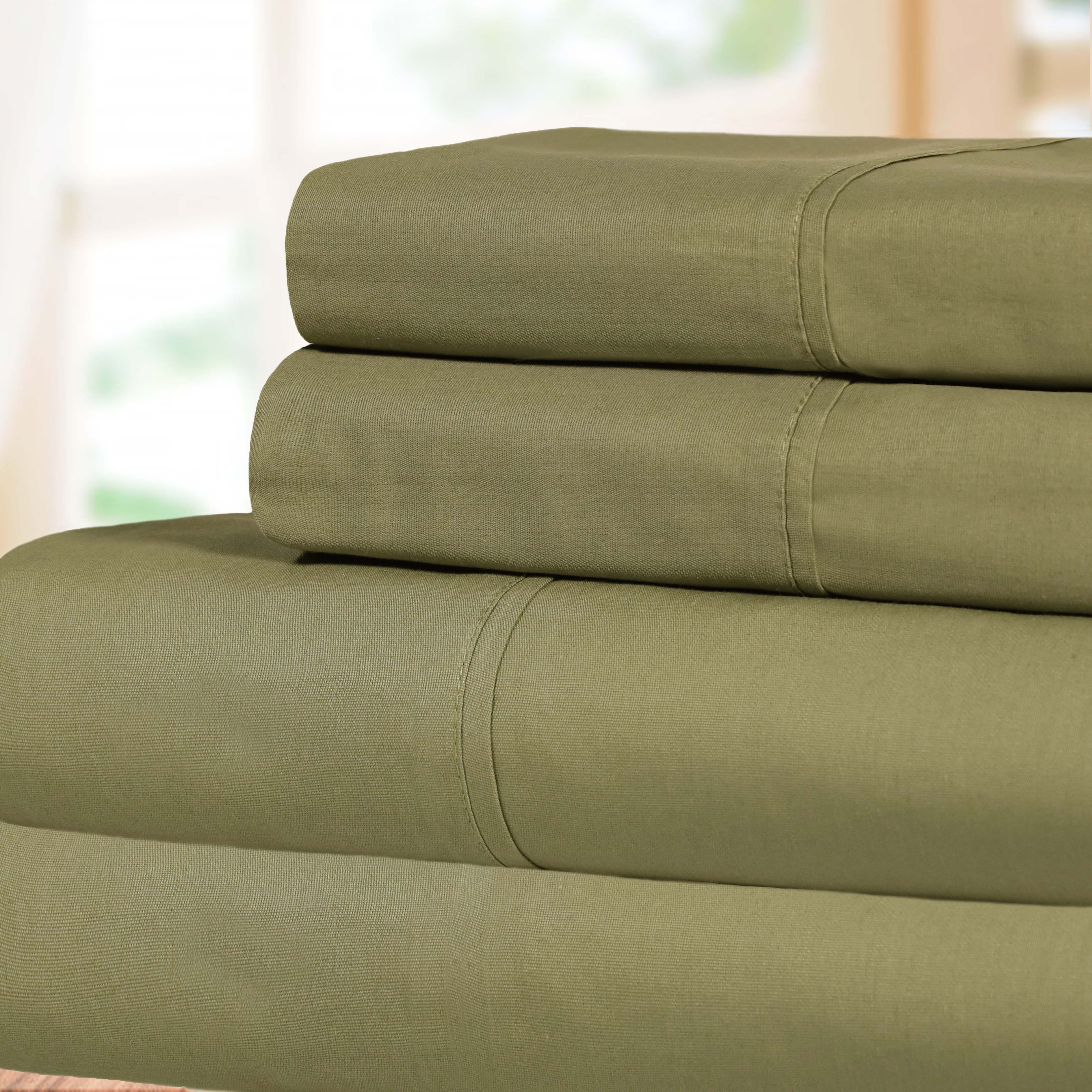300 Thread Count Cotton Percale Solid Deep Pocket Bed Sheet Set - Queen Size, Soft & Breathable Luxury Sheets for Comfortable Sleep - Perfect for Master Bedroom, Guest Room or Vacation Home