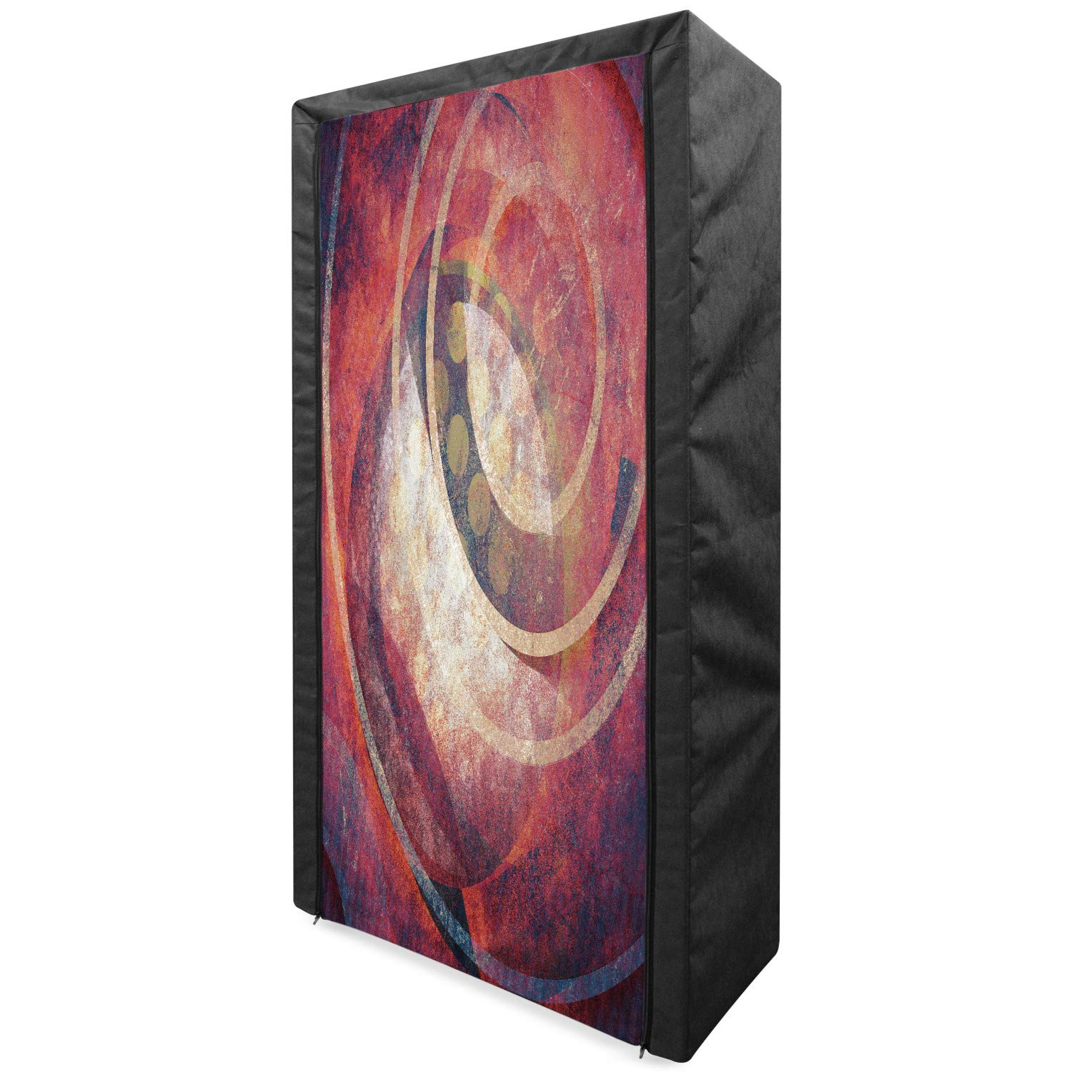 Ambesonne Vintage Portable Fabric Wardrobe - Grunge Circles Retro Design with Shelves, Clothing Organizer & Storage Closet for Bedroom, Dorm, or Travel, 33.5 Inches, Red & Yellow