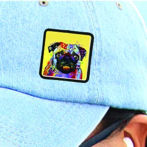 Dean Russo Pug Art Peel & Stick Decorative Patch - Adhesive Iron-On Applique for Jackets, Bags & DIY Crafts