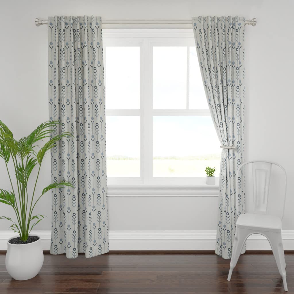 Custom Farmhouse Floral Striped Print Spoonflower Curtain Panel - 96