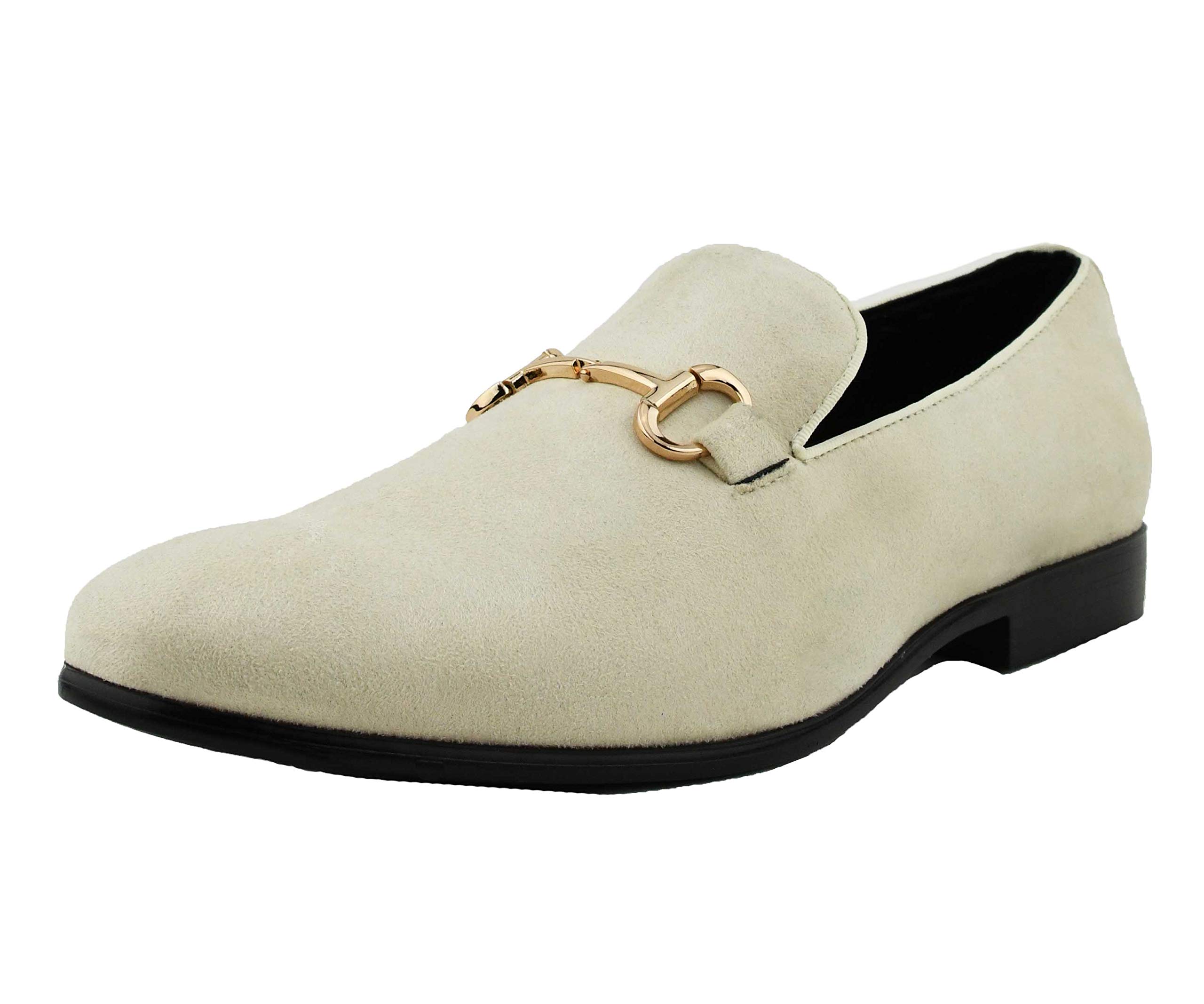 Amali Bradford Men's Microfiber Slip-On Loafers with Gold Metal Bit - Formal Dress Shoes for Business & Wedding - Comfortable Smoking Slippers for Office & Evening Events