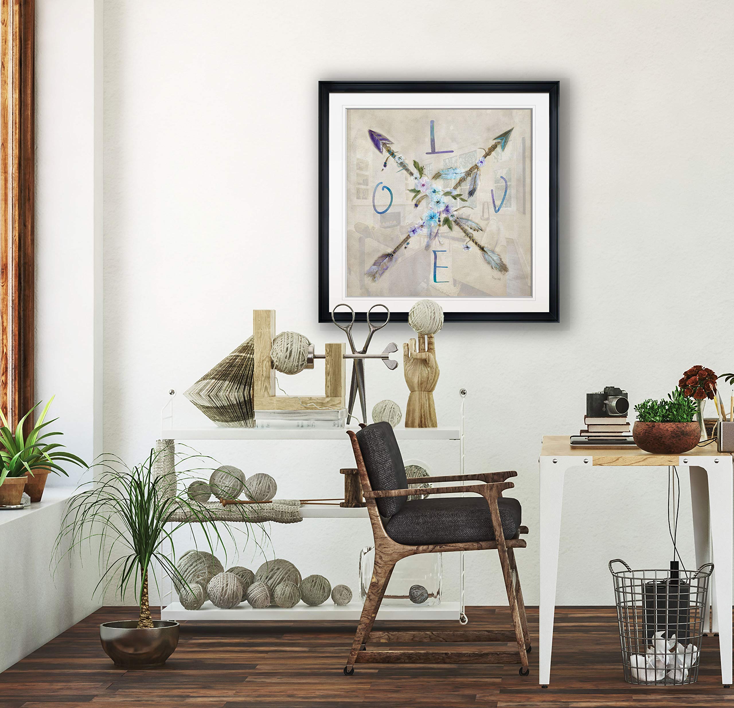 Boho Arrow Love Inspirational Art Quotes Wall Decor - Giclee Canvas Prints with Feather & Flower Motifs, Framed Painting for Living Room, Bedroom & Office Decor
