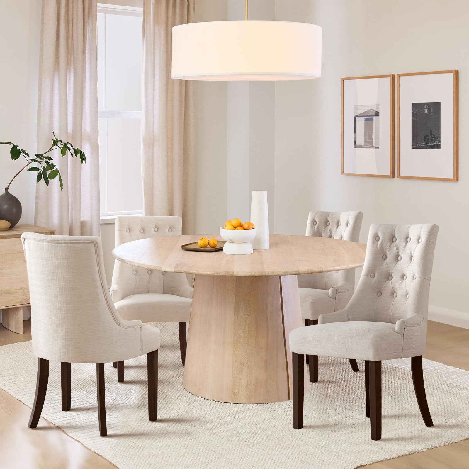 COLAMY Set of 4 Wingback Upholstered Dining Chairs - Tufted Button Fabric Side Chairs for Dining Room, Living Room & Kitchen - Comfortable Home Seating - Beige - Perfect for Family Dinners, Entertaining Guests & Cozy Home Decor