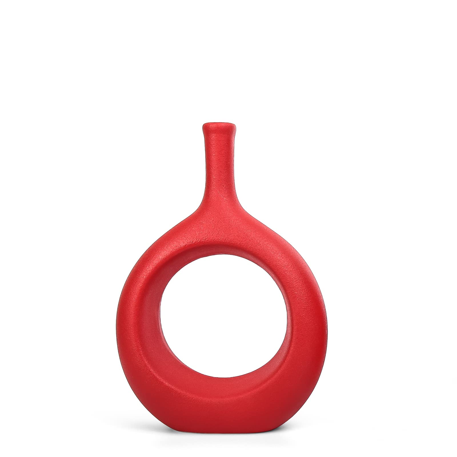 Samawi 10 Inch Red Ceramic Vase - Modern Home Decor for Flowers, Centerpiece, or Table Display | Perfect for Living Room, Dining Table, Wedding & Holiday Decor
