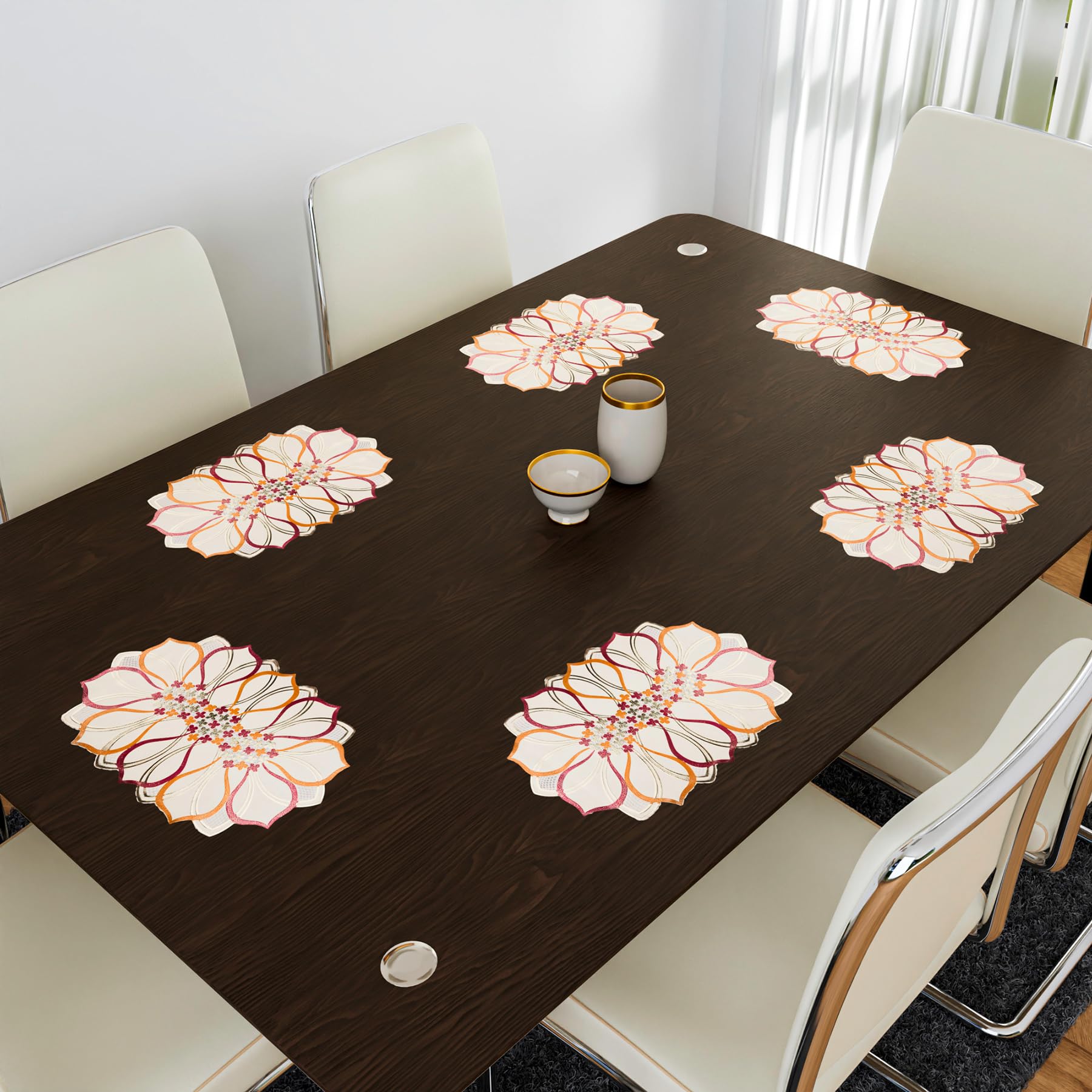Premium Kuber Industries Placemats Set - 6-Piece Golden Leaf Design for Dining Table & Kitchen - Elegant Table Mats for Everyday Meals, Dinner Parties & Home Decor