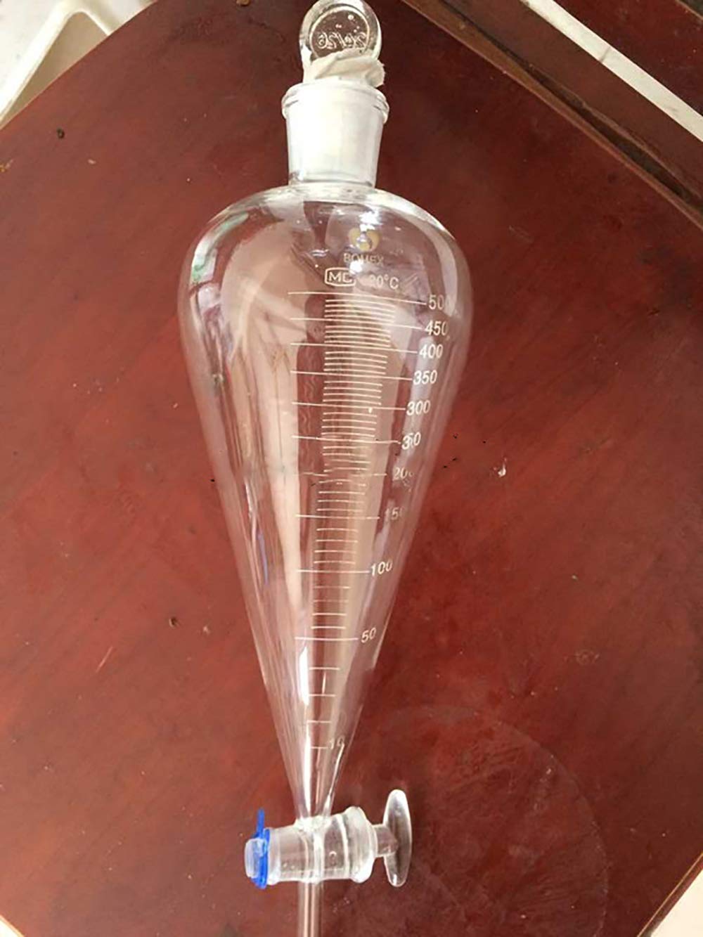 1000ml Glass Graduated Conical Separatory Funnel with Glass Stopcock & Stopper - Lab Equipment for Chemistry, Essential Oil Extraction & Liquid Separation