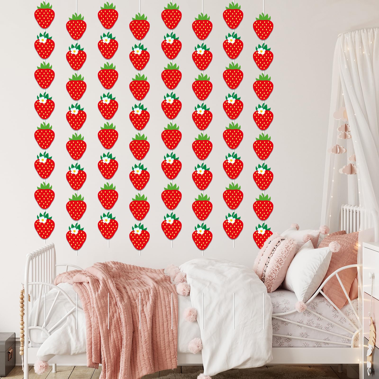 12 PCS Strawberry Party Banner Kit - Strawberry Birthday Decorations & Hanging Garland for Baby Shower, First Birthday, Berry Themed Parties - Perfect for Indoor/Outdoor Celebrations