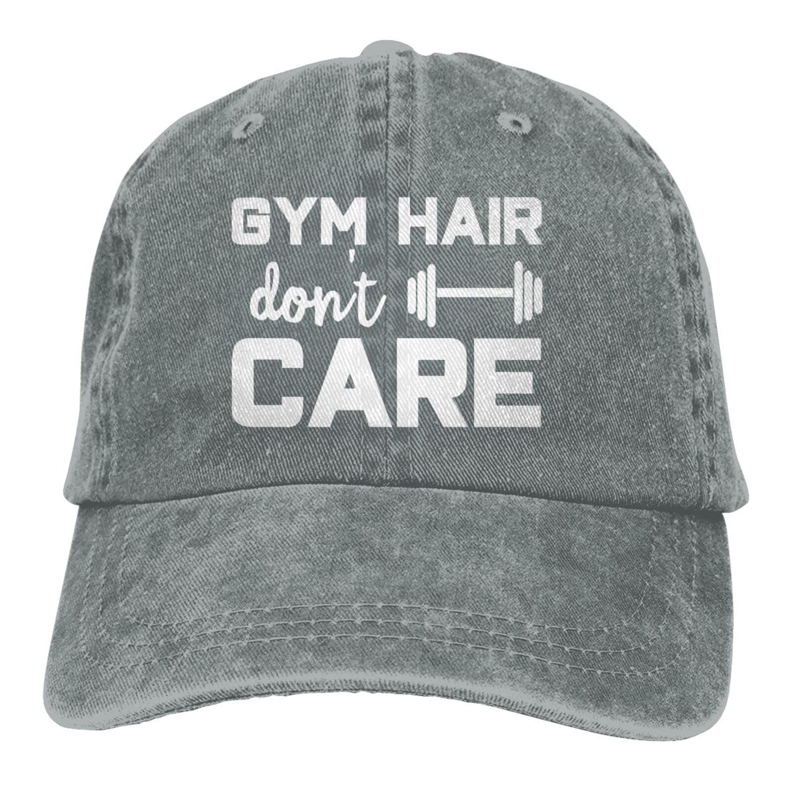Vintage Baseball Cap for Men & Women - Gym Hair Don't Care Denim Trucker Hat, Adjustable Dad Hat - Perfect for Workouts, Outdoor Sports & Casual Wear