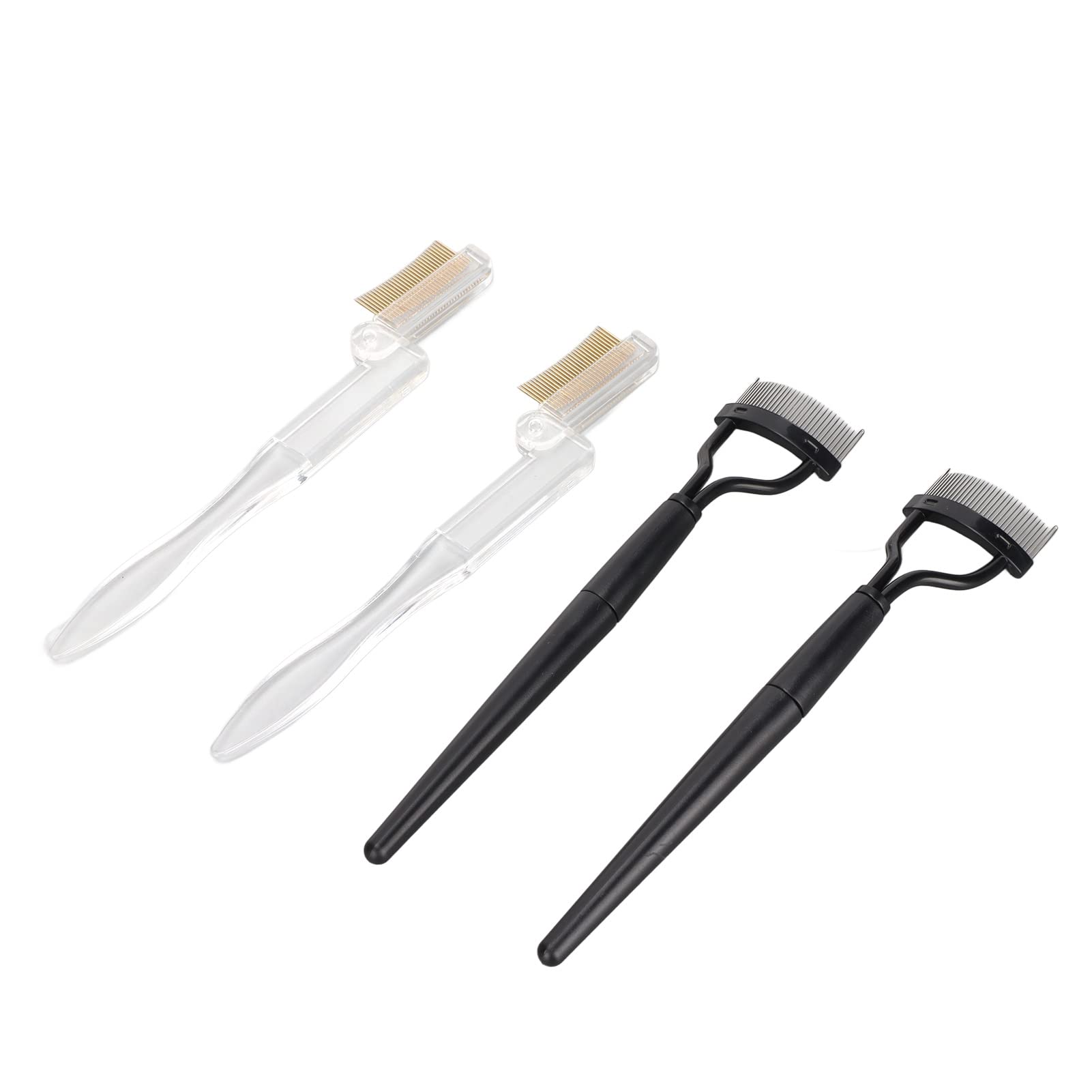Professional Eyebrow Brush & Eyelash Comb Set - 4pcs Stainless Steel Teeth with Long Handle for Precise Makeup Application | Perfect for Eyebrow Grooming, Lash Separation & Travel Makeup Kit