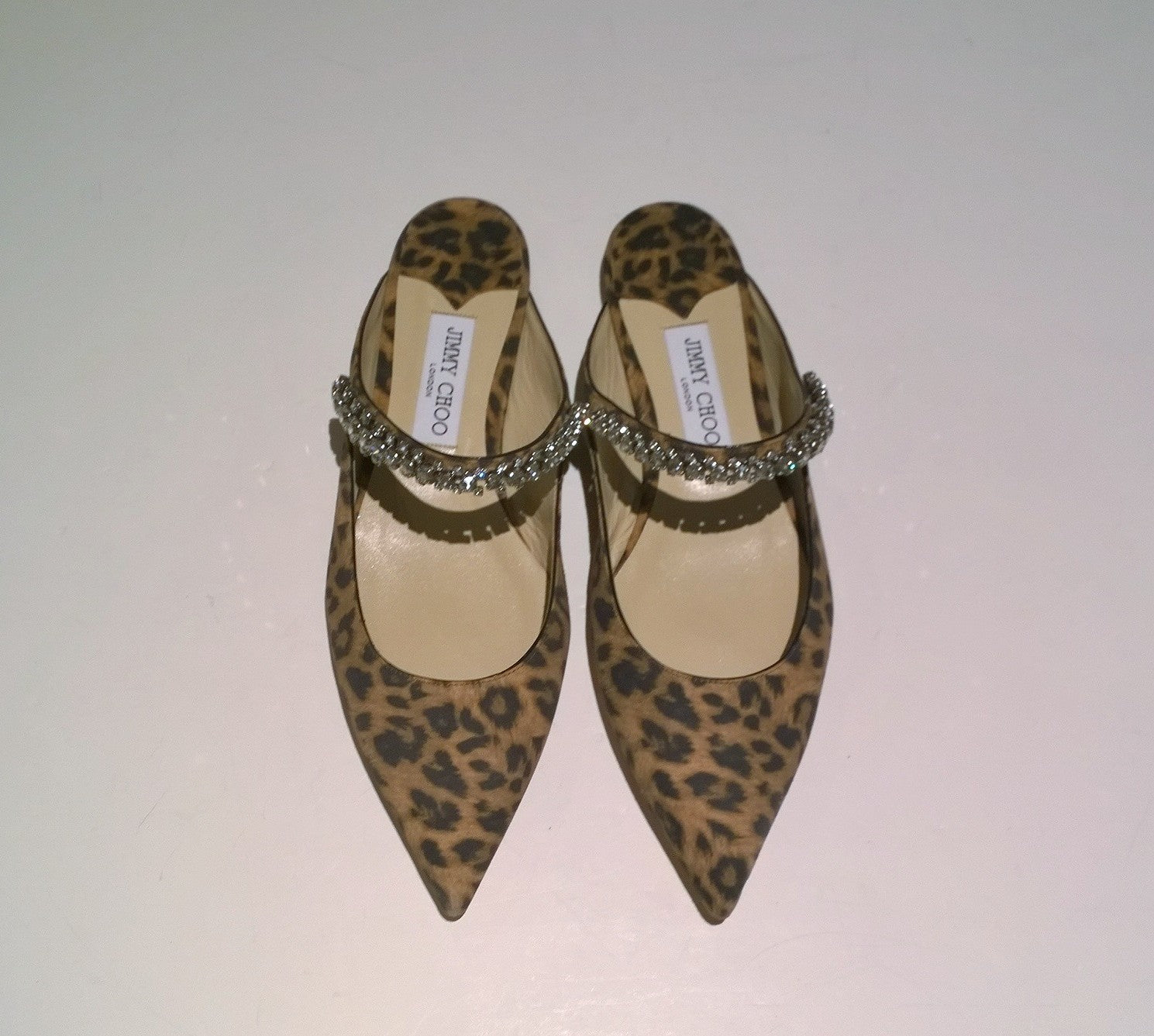 Jimmy Choo Bing Rhinestone Strap Slide Flats - Leopard Suede Women's Shoes for Party, Wedding & Evening Events
