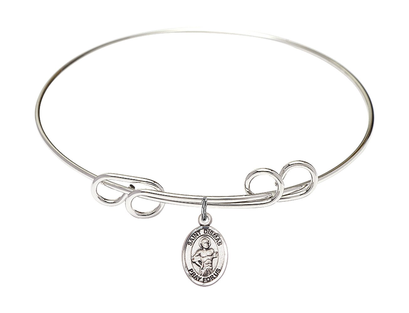 Sterling Silver Round Double Loop Bangle Bracelet with St. Dismas Charm - Elegant Religious Jewelry for Women, Perfect for Church, Weddings & Everyday Wear