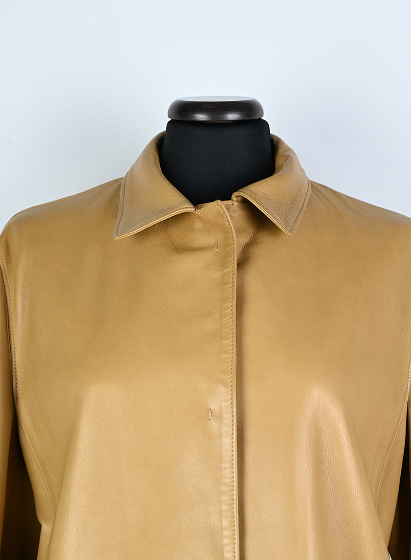 Prada Nappa Leather Jacket in Biscuit Color - Size 44 | Luxury Italian Outerwear for Men, Business & Casual Wear