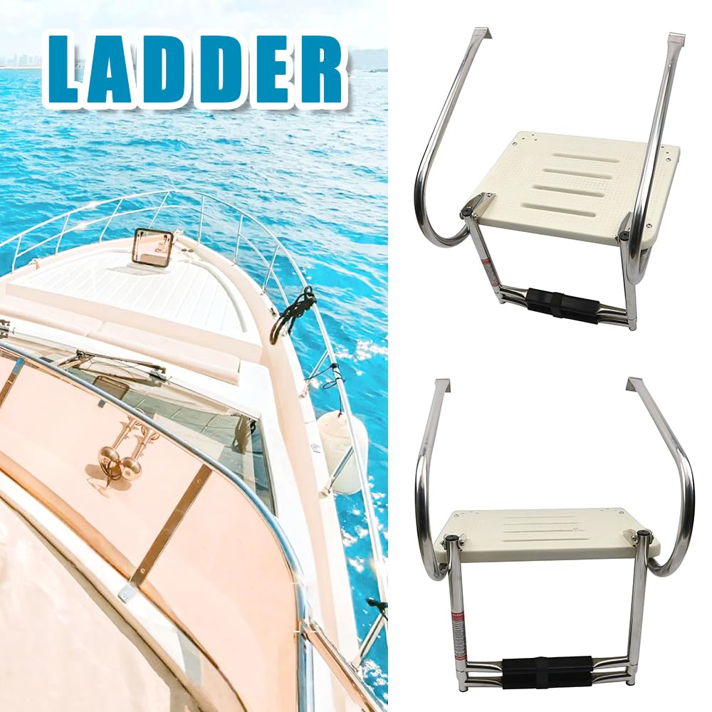 Premium Fiberglass Swim Platform with Stainless Steel Telescoping Ladder & 2 Handrails - Heavy Duty Marine Boat Accessory for Easy Boarding, Swimming & Water Sports
