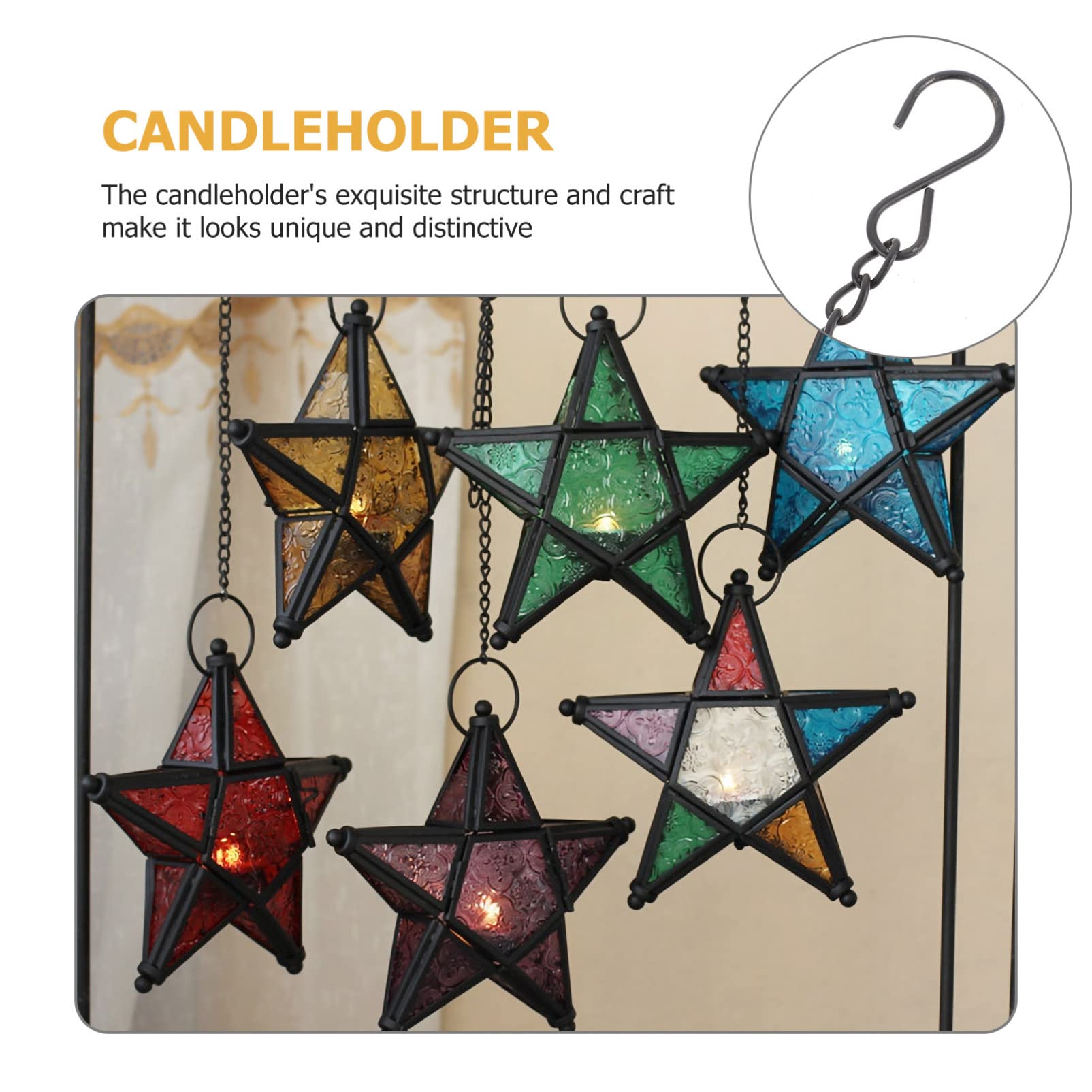 Elegant Star-Shaped Glass Candle Holder - Windproof Candle Stand with Hanging Chain for Home Decor, Wedding Centerpieces & Outdoor Parties - Exquisite Handcrafted Candle Base Container