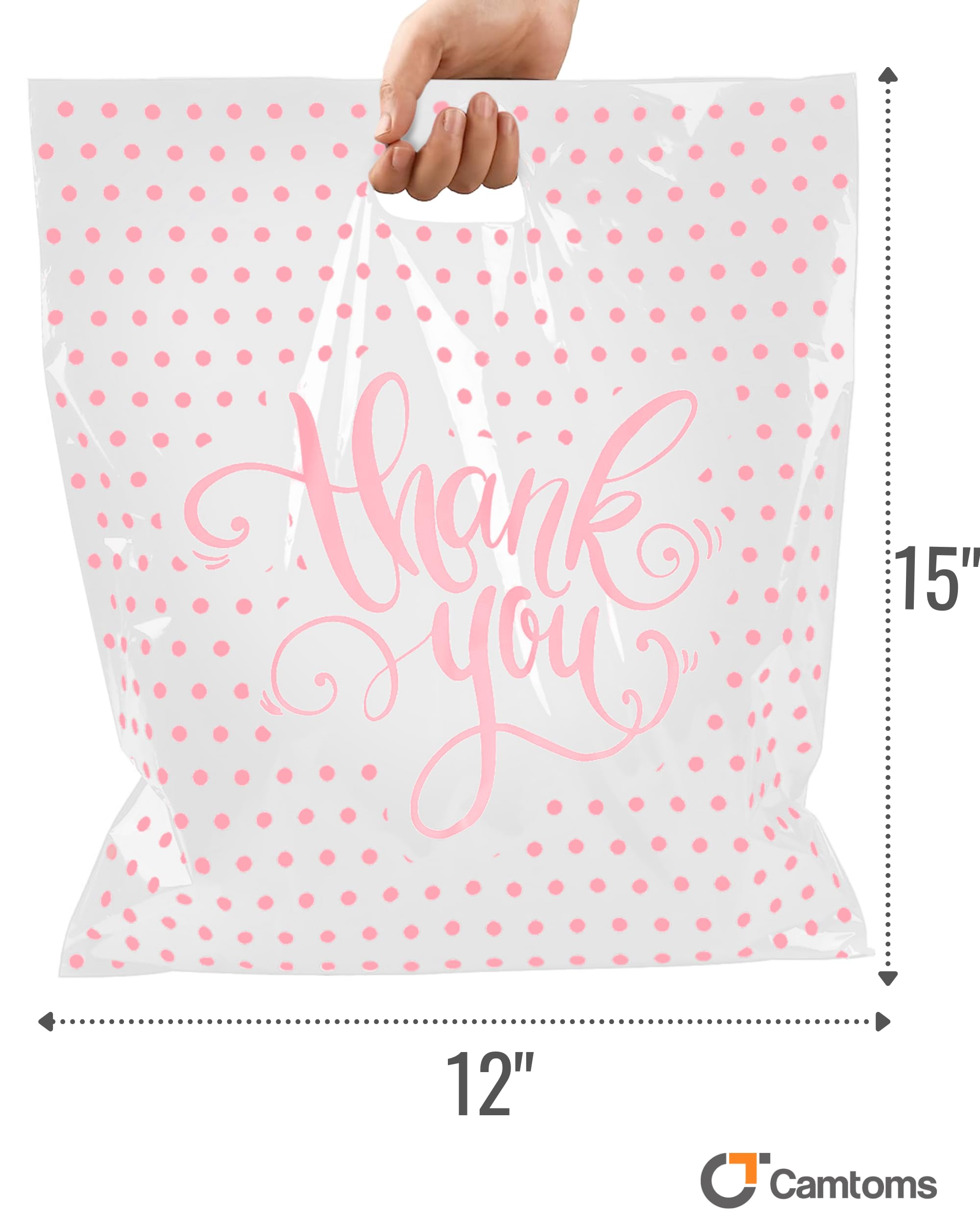 Premium Thank You Bags for Business - 12x15 Inch Plastic Shopping Bags with Handles (100 Pack, White, 1.75 Mil) - Ideal for Retail Stores, Boutiques & Small Business Gift Packaging