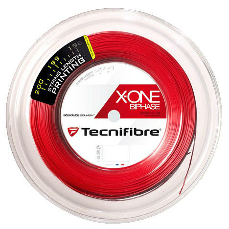 Tecnifibre X-One Biphase 18/1.18 Squash String Reel (Red) | High-Performance Synthetic Gut String for Squash Rackets | Perfect for Competitive Play & Training Sessions