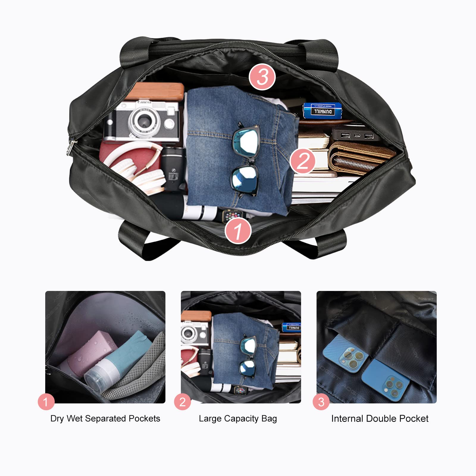 Stylish Weekender Bag for Women - Durable Heavy Duty Travel Tote, Spacious Gym & Sports Bag, Foldable Carry-On Luggage for Overnight Trips - Perfect for Weekend Getaways, Gym Workouts & Air Travel