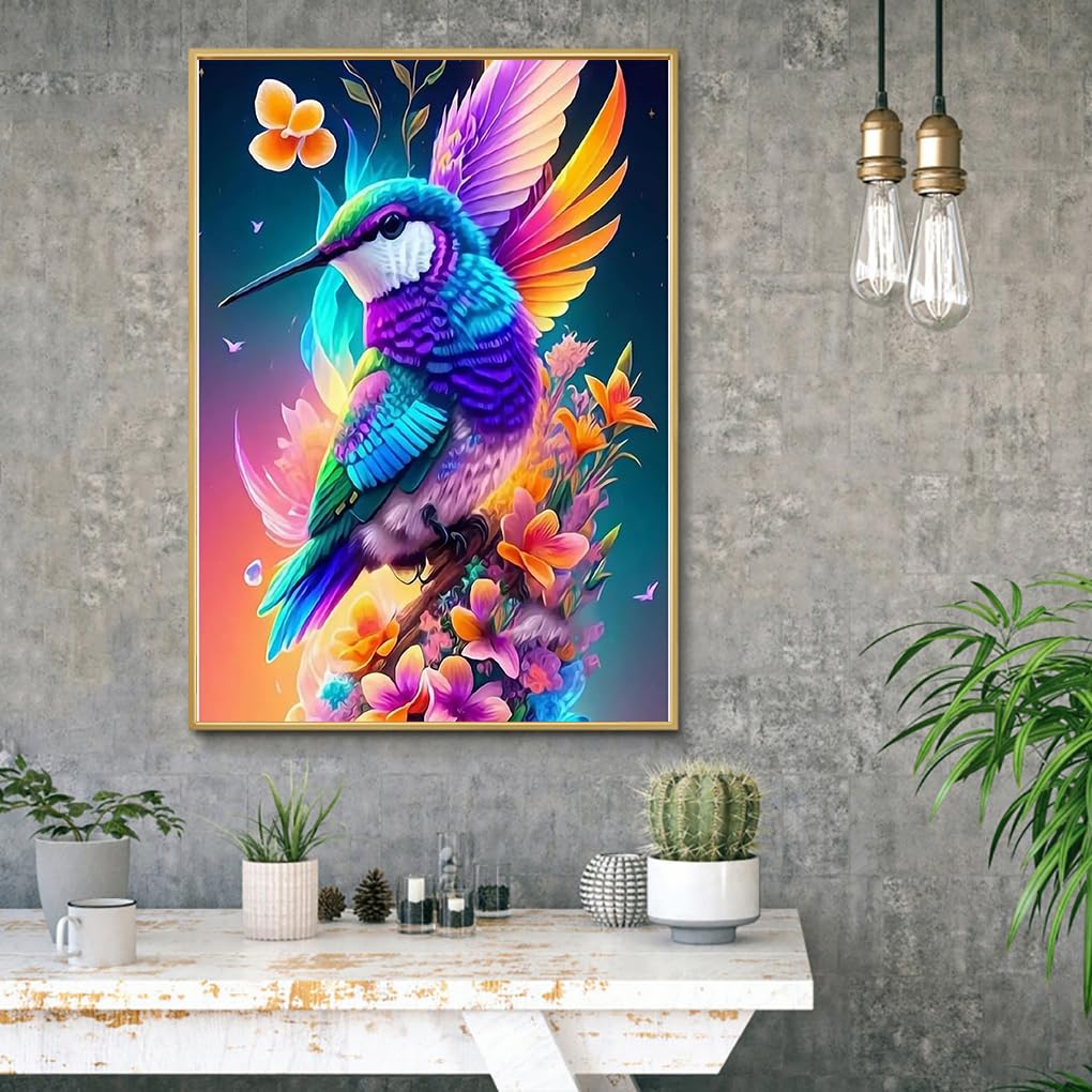 5D Diamond Painting Kit for Adults - Hummingbird Full Drill DIY Diamond Art, 12x16 Inch Wall Decor, Perfect Gift for Home & Office Decoration | Relaxing Craft Hobby for Stress Relief & Creative Expression