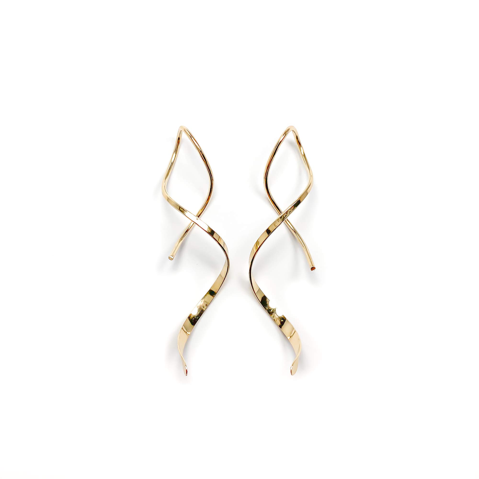 14K Gold Filled Spiral Threader Earrings for Women - Hypoallergenic Lightweight Dangle Drop Earrings (1.5 Inch) - Perfect for Parties, Weddings & Everyday Elegant Style