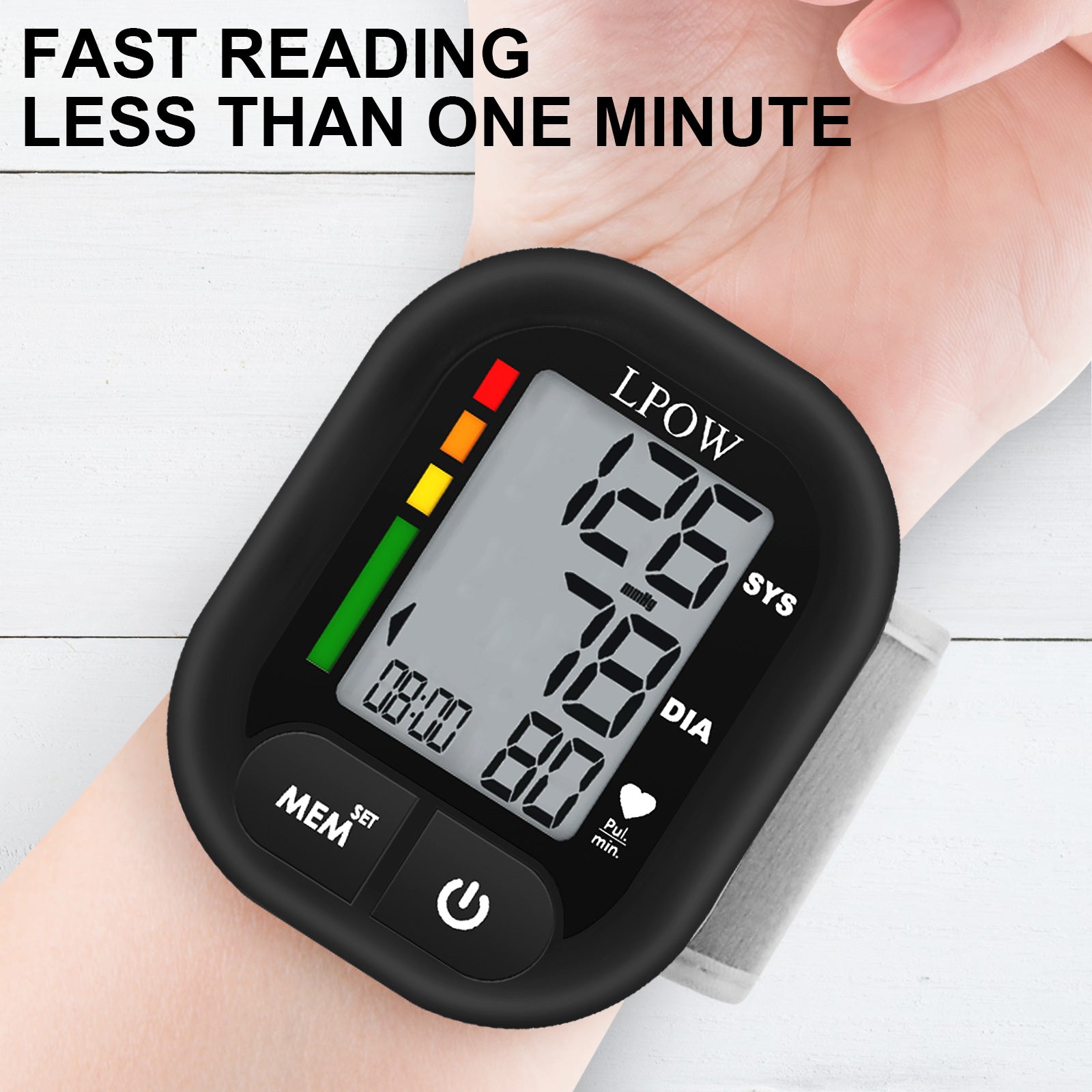 LPOW Wrist Blood Pressure Monitor - Digital BP Machine with Large LCD Display, 99 Memory Storage, Portable Carrying Case - Accurate Home Use for Adults & Seniors - Perfect for Travel, Gym & Daily Health Tracking