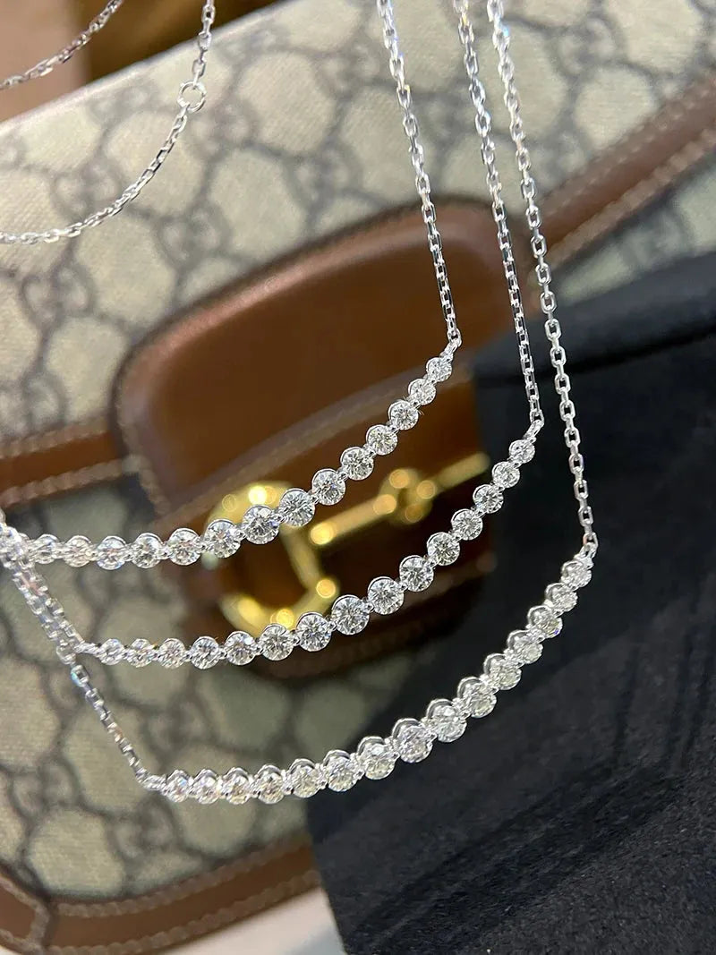 18K White Gold Necklace with 1.35ct Real Natural Diamonds - Elegant Smile Pendant for Women | Perfect for Parties, Office Wear & Special Occasions