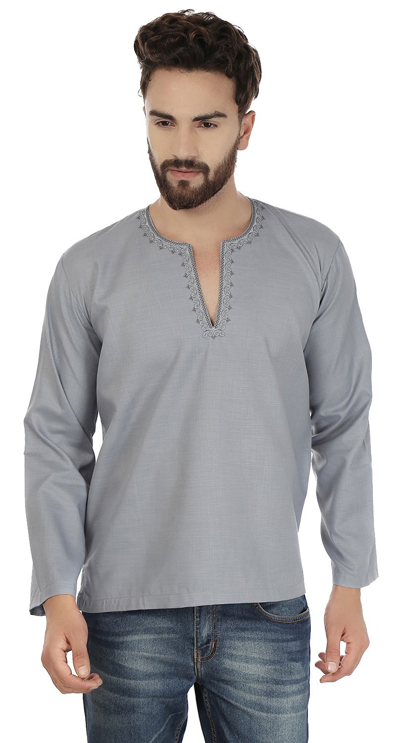 Men's Embroidered Cotton Short Kurta - Traditional Indian Fashion Shirt for Casual Wear & Festive Occasions | Maple Clothing