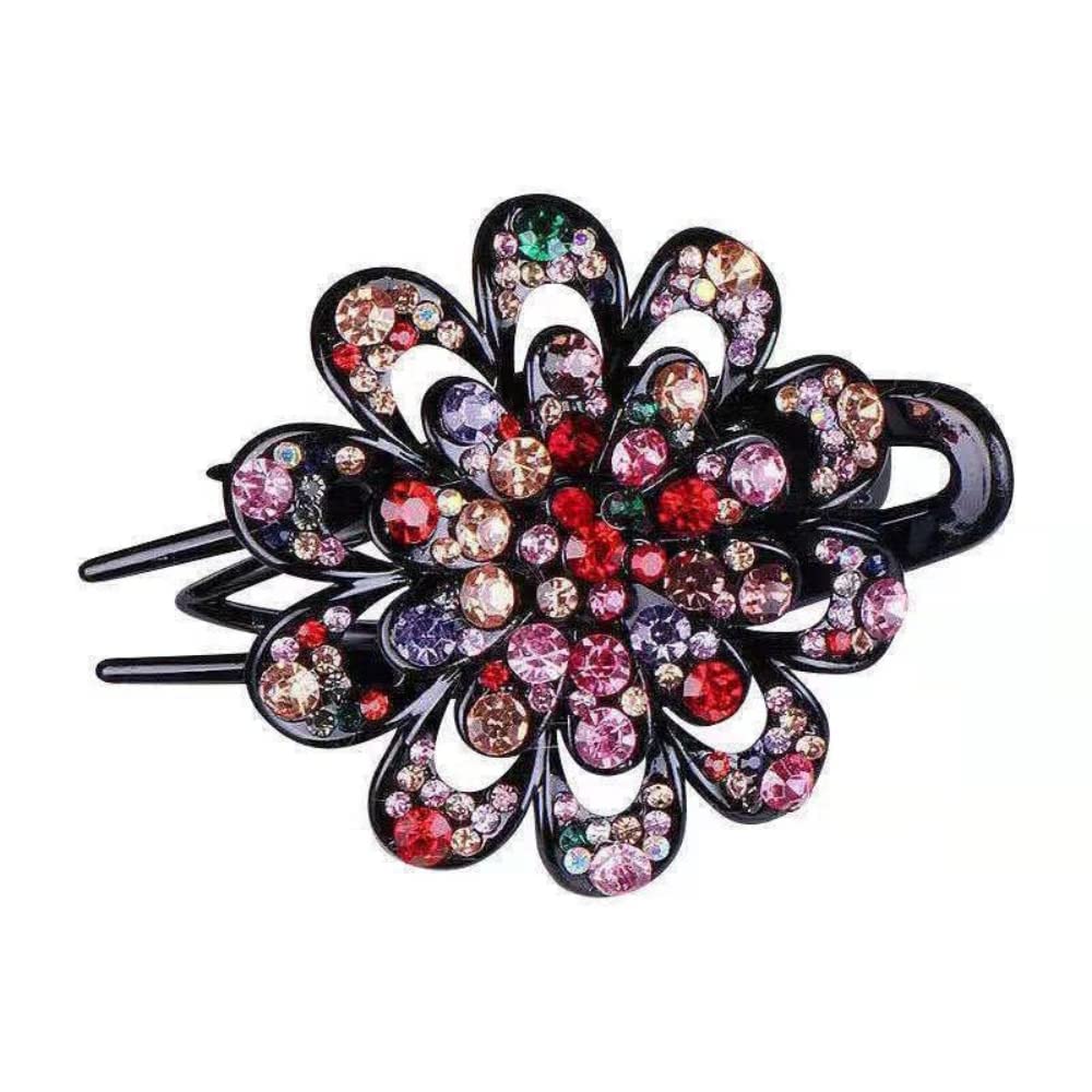 Rubela Flower Hair Clips for Women & Girls - Crystal Barrettes, Bridal Hair Accessories, Slide Hair Pins - Multi Color Hair Clips for Wedding, Party & Everyday Use