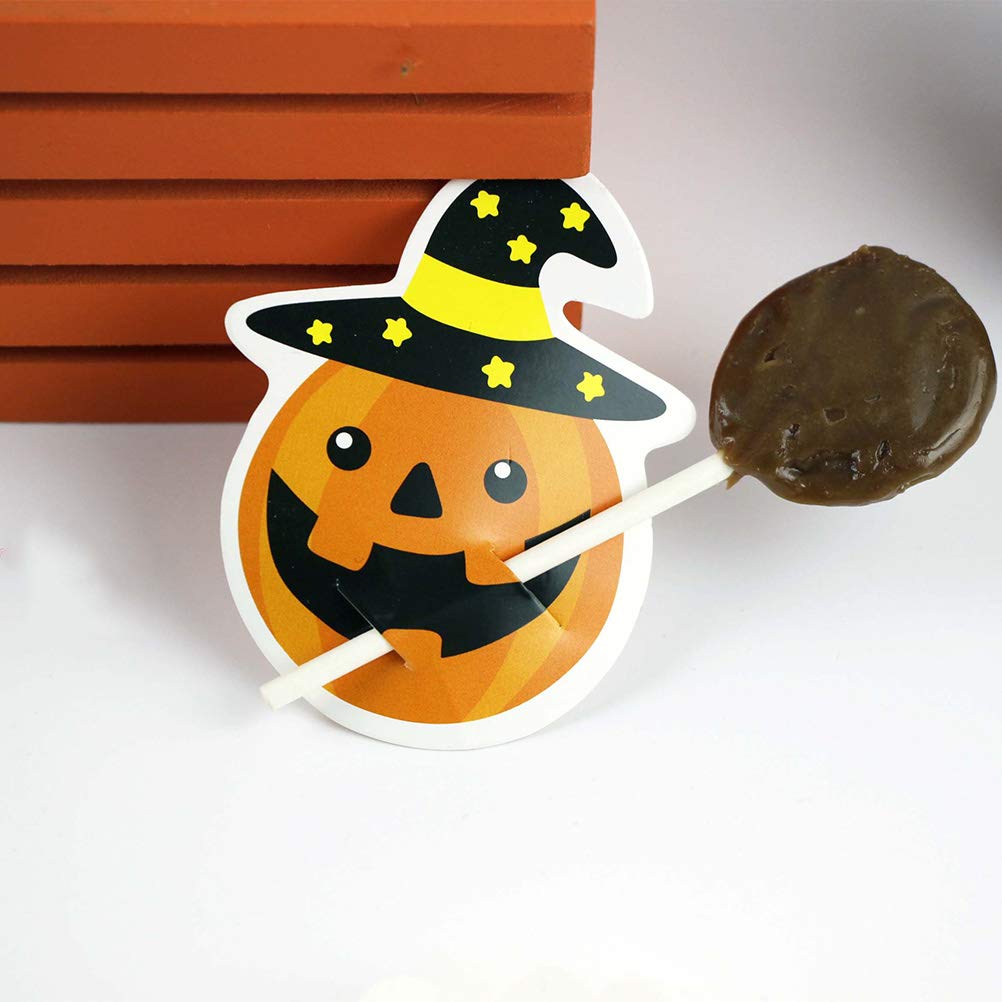 ABOOFAN 50pcs Halloween Lollipop Paper Cards - DIY Pumpkin Pattern Message Cards for Party Favors, Gift Wrapping & Halloween Decorations