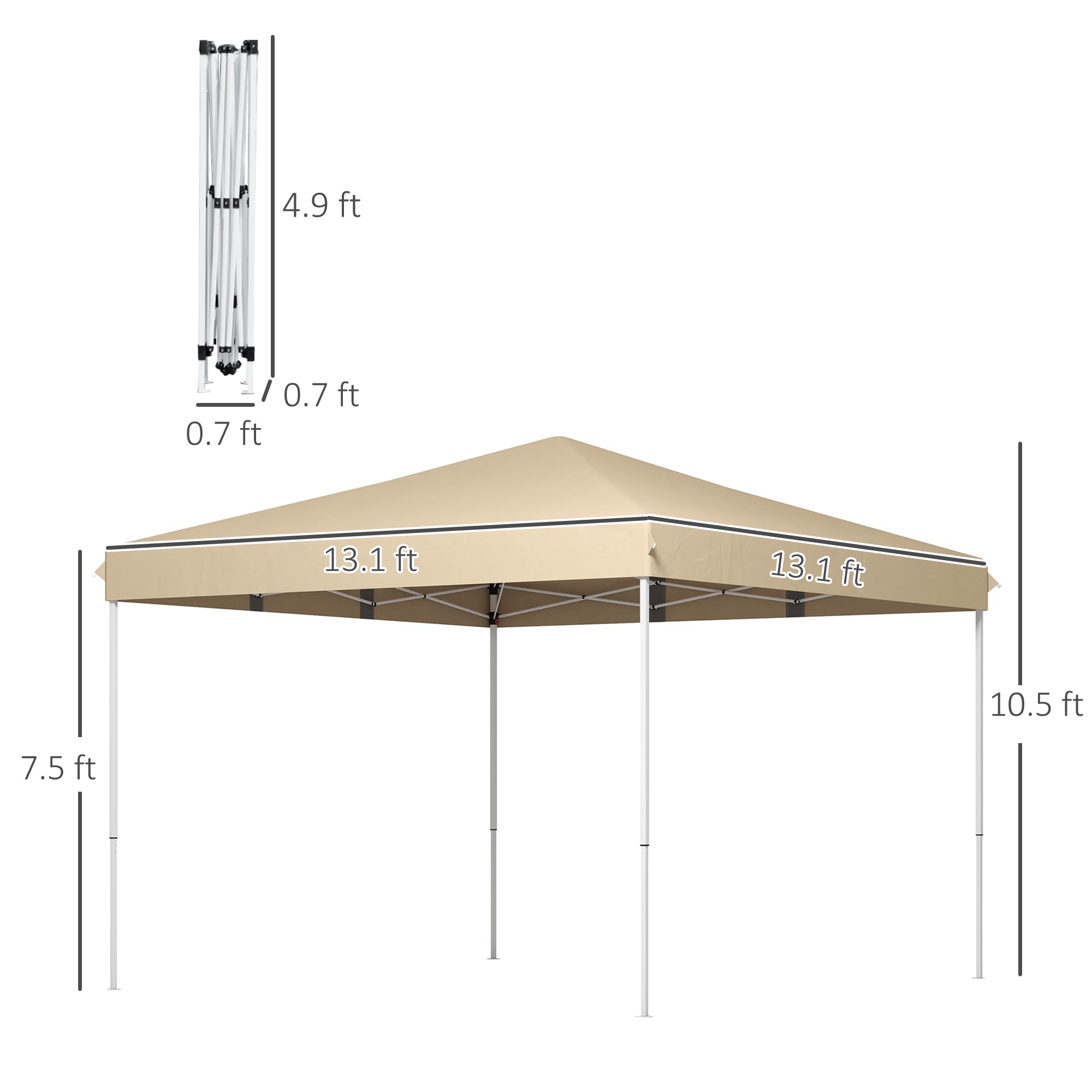 NicBex 13x13 FT Pop Up Canopy Tent - Adjustable Height Outdoor Party Shade Tent with Wheeled Carry Bag - Perfect for Poolside, Patio, Deck, Garden, Backyard & Beach Events (Beige)